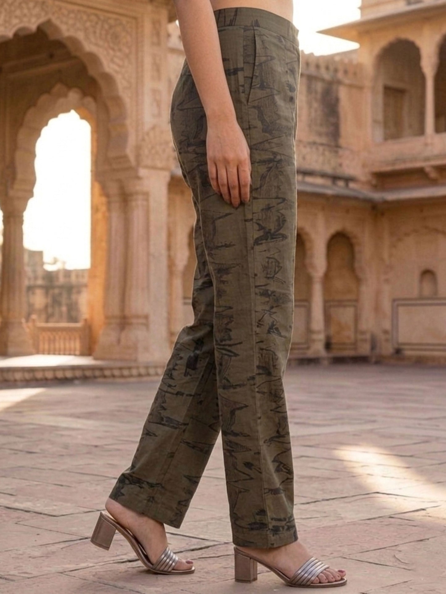 Viscose Abstract A-line Green Kurta