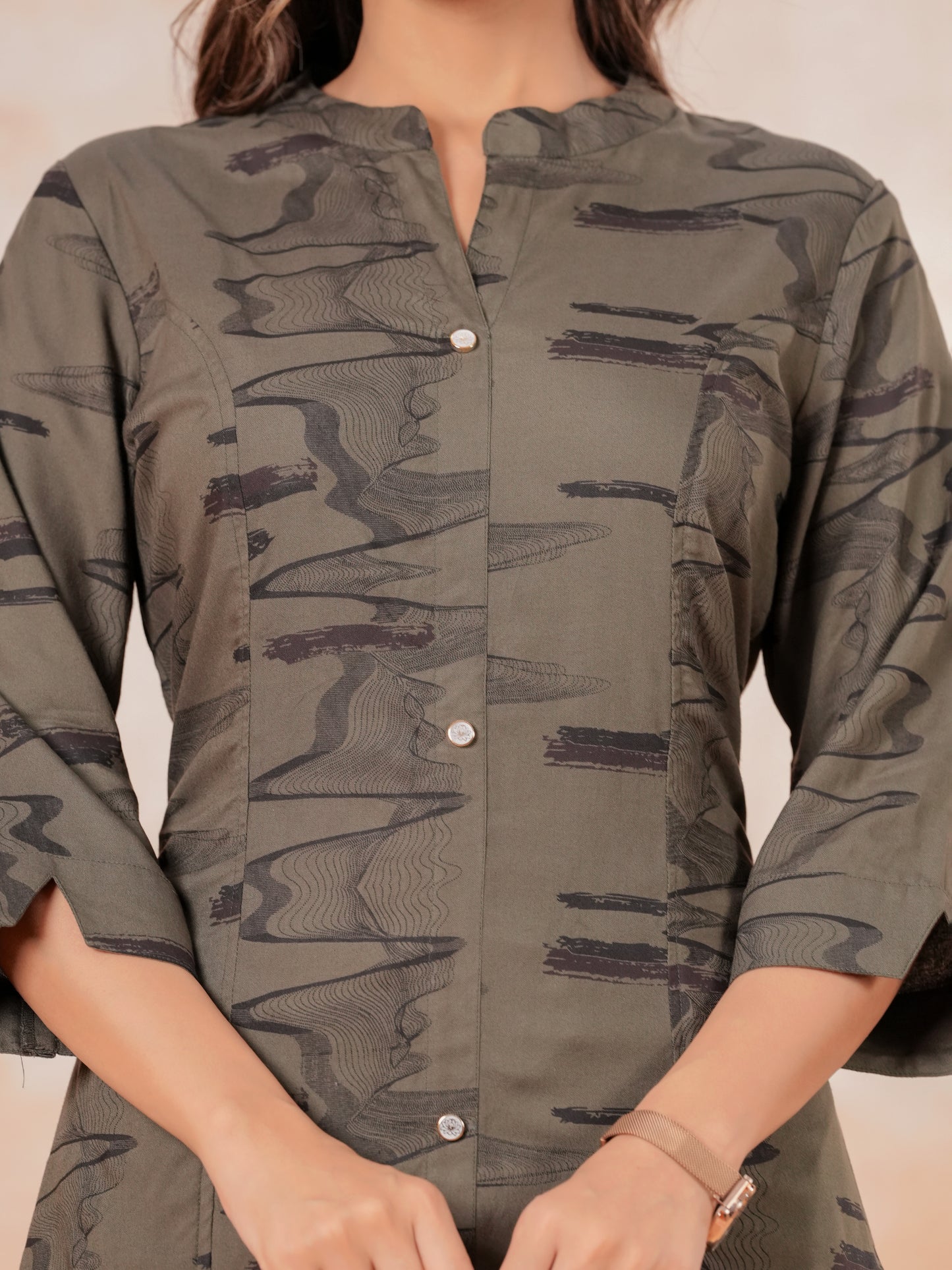 Viscose Abstract A-line Green Kurta