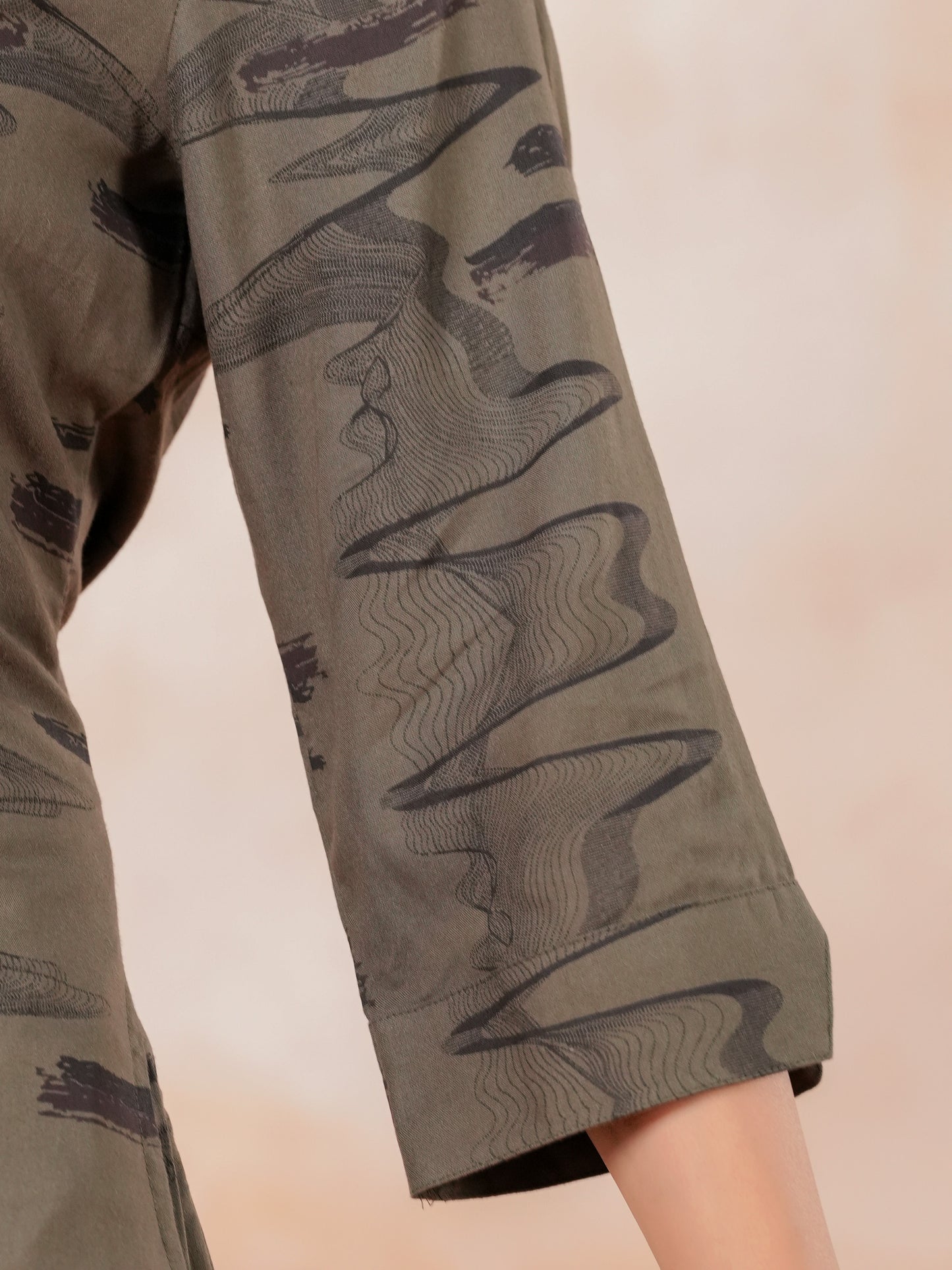 Viscose Abstract A-line Green Kurta