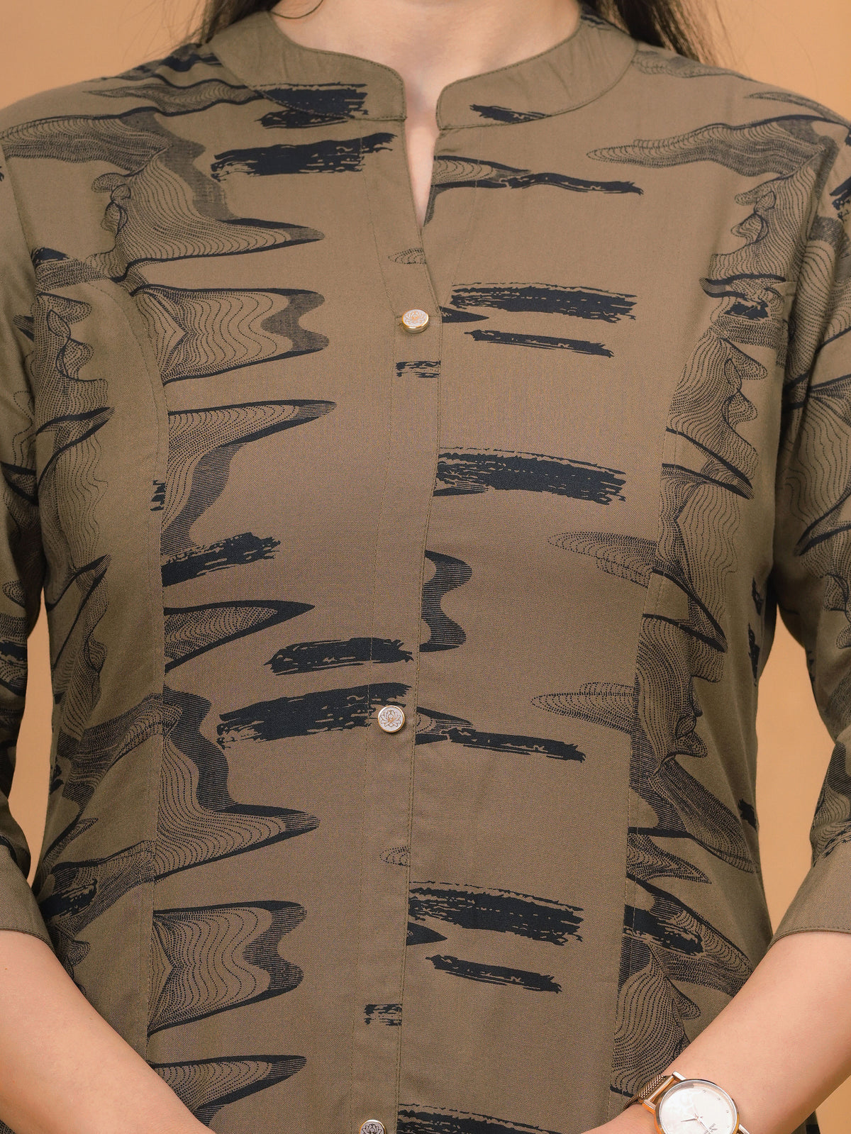 Viscose Abstract Flared Beige Kurta