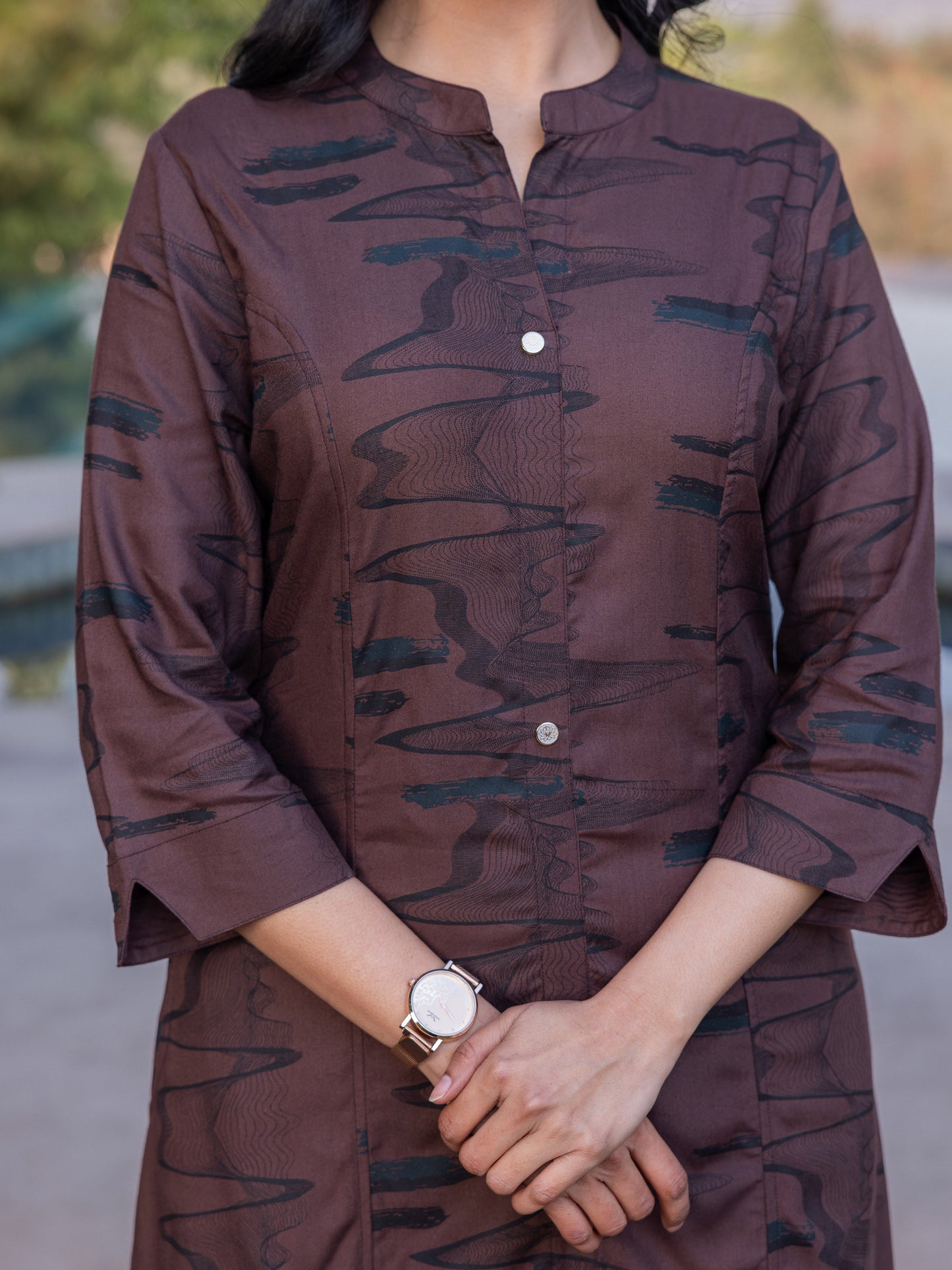 Viscose Abstract A-line Brown Kurta
