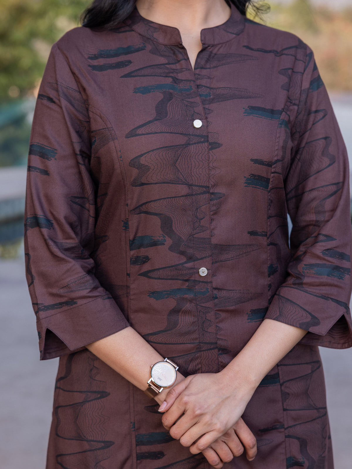 Viscose Abstract A-line Brown Kurta