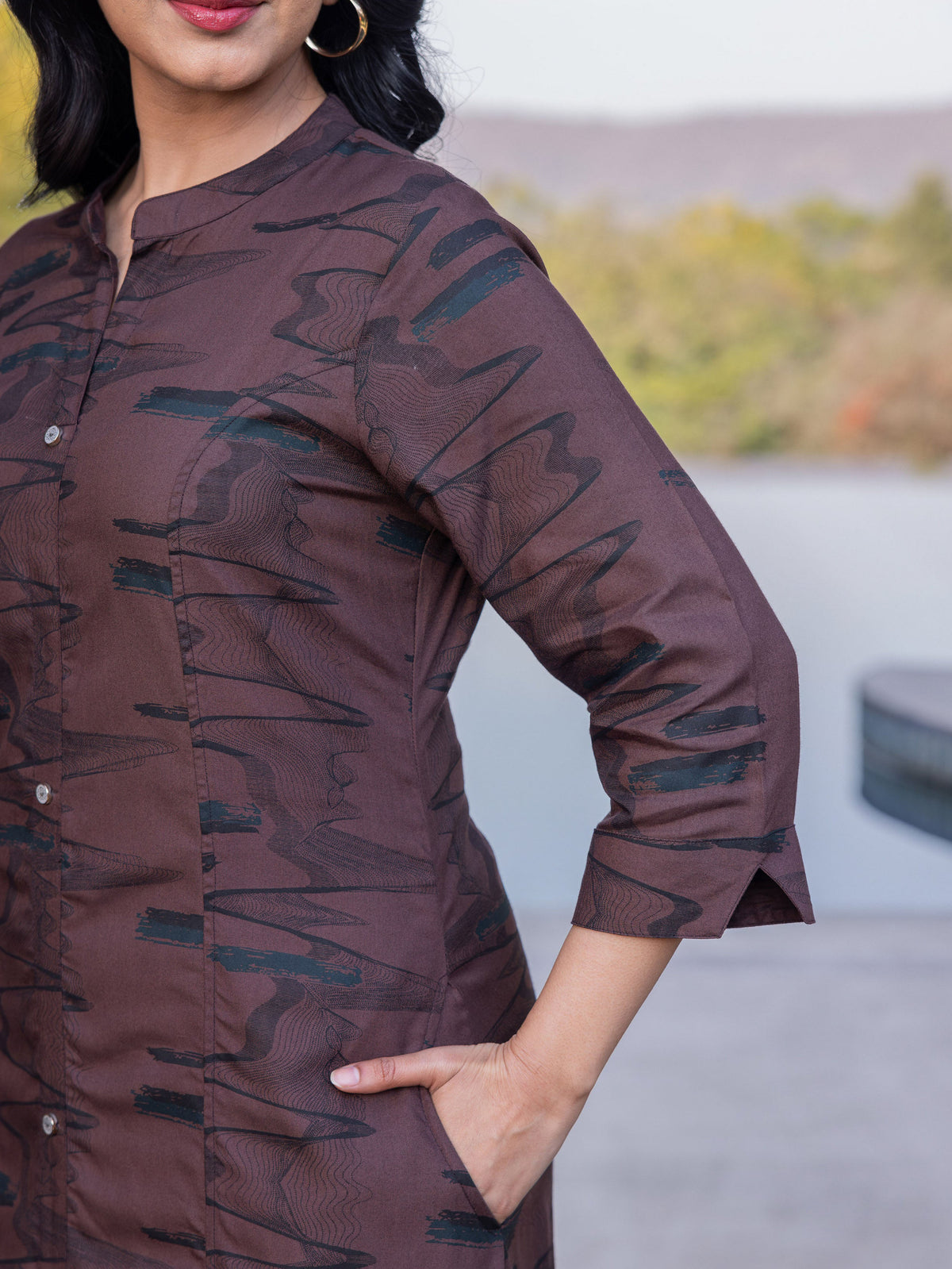 Viscose Abstract A-line Brown Kurta
