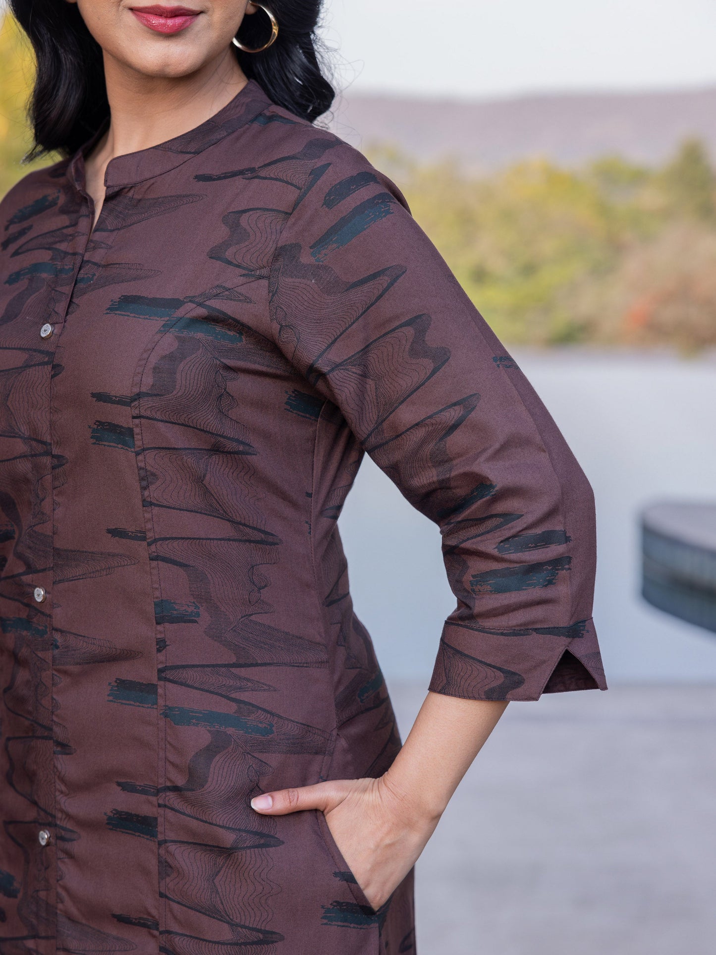 Viscose Abstract A-line Brown Kurta