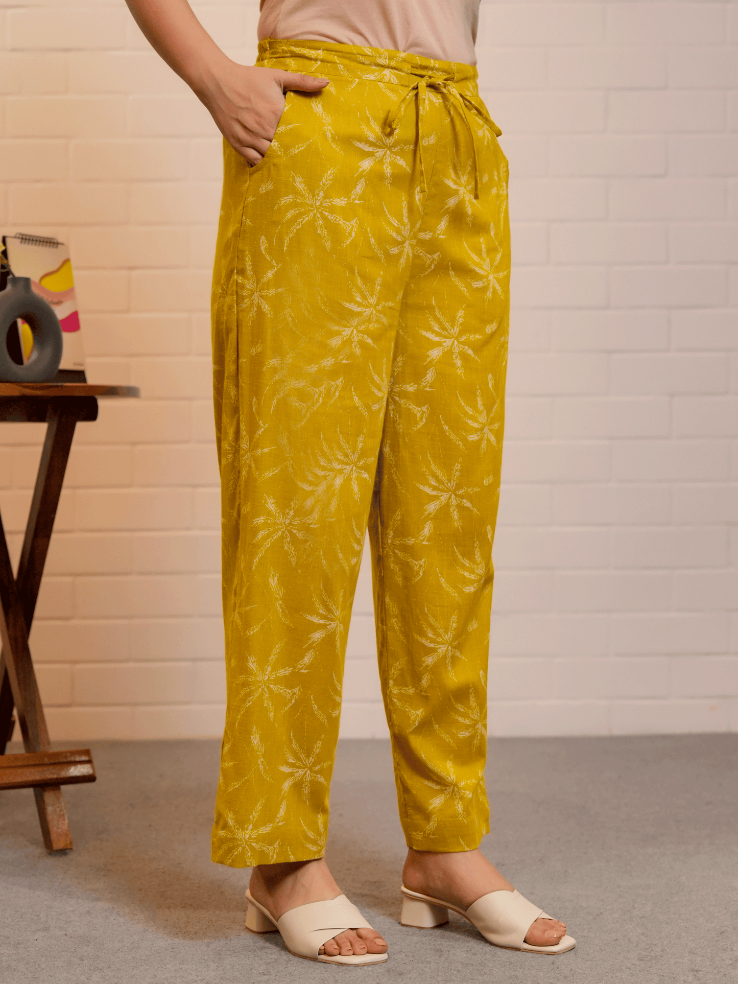 Slub cotton Floral Straight Mustard Kurta