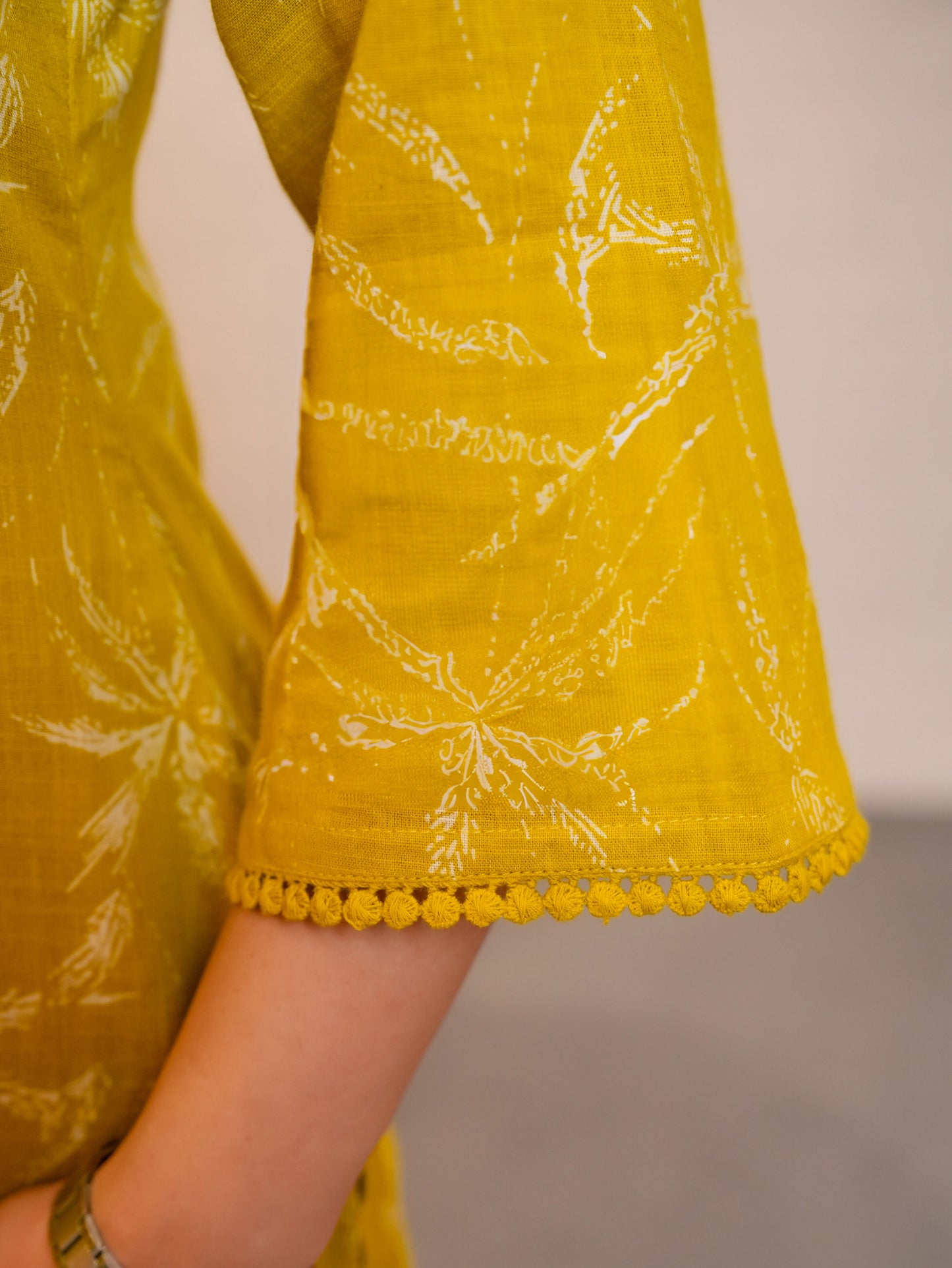Slub cotton Floral Straight Mustard Kurta