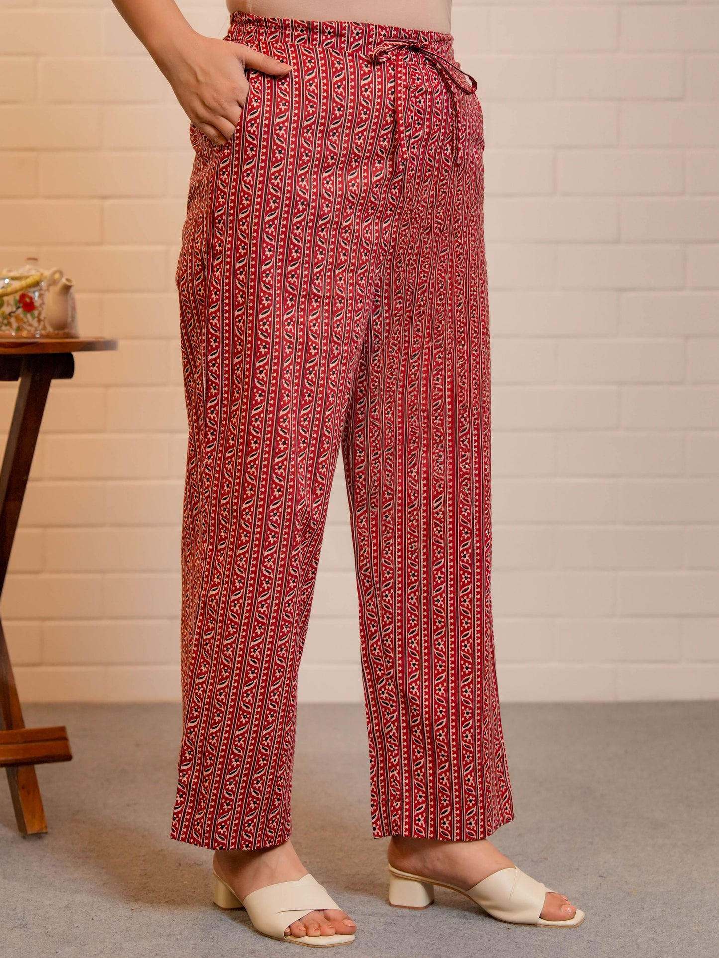 Embroidered Soft Cotton Geometric Straight Rust Kurta