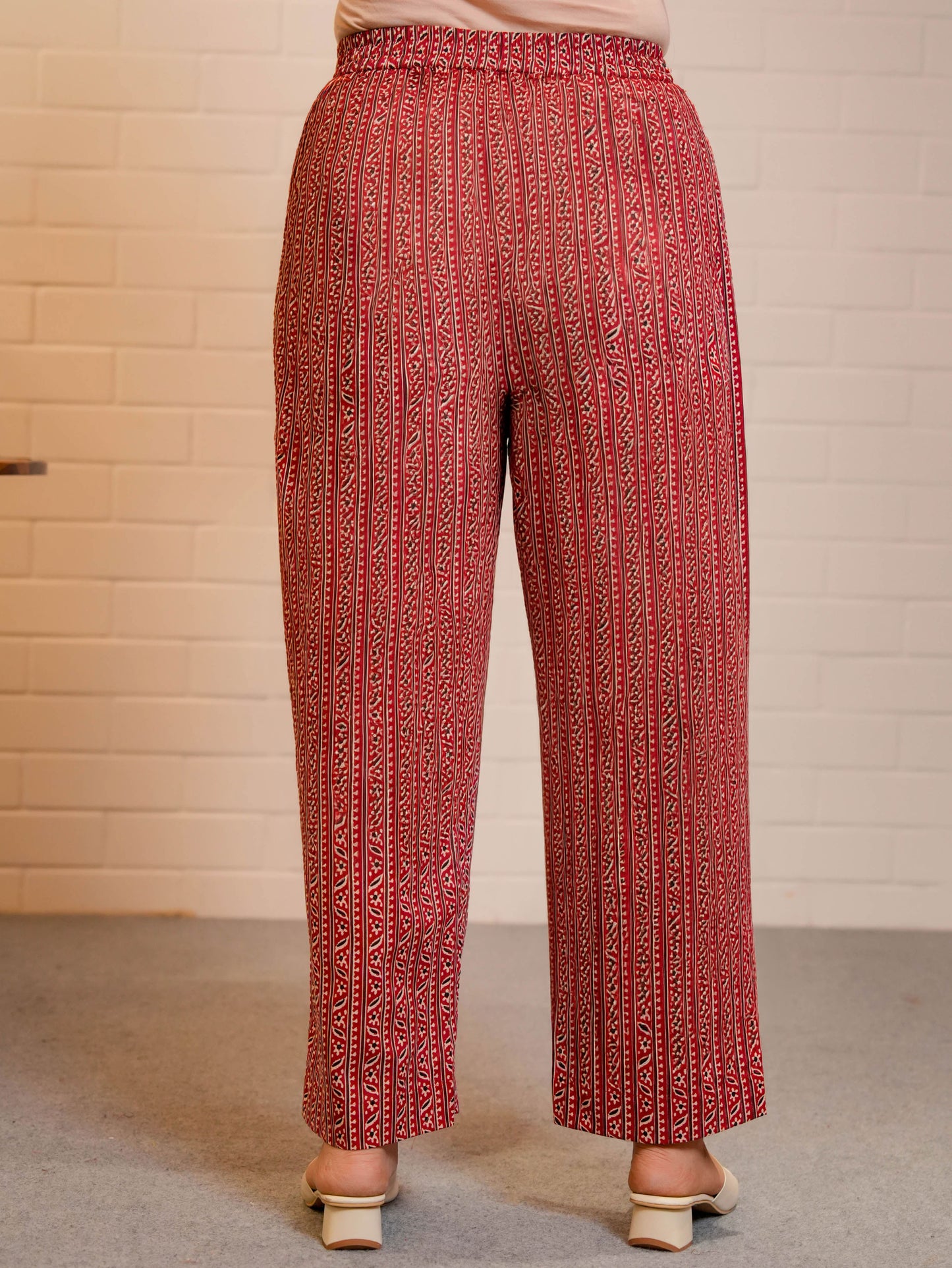 Soft Cotton Striped Rust Straight Trousers
