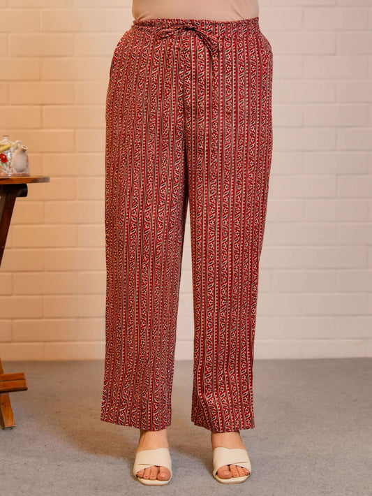 Soft Cotton Striped Rust Straight Trousers