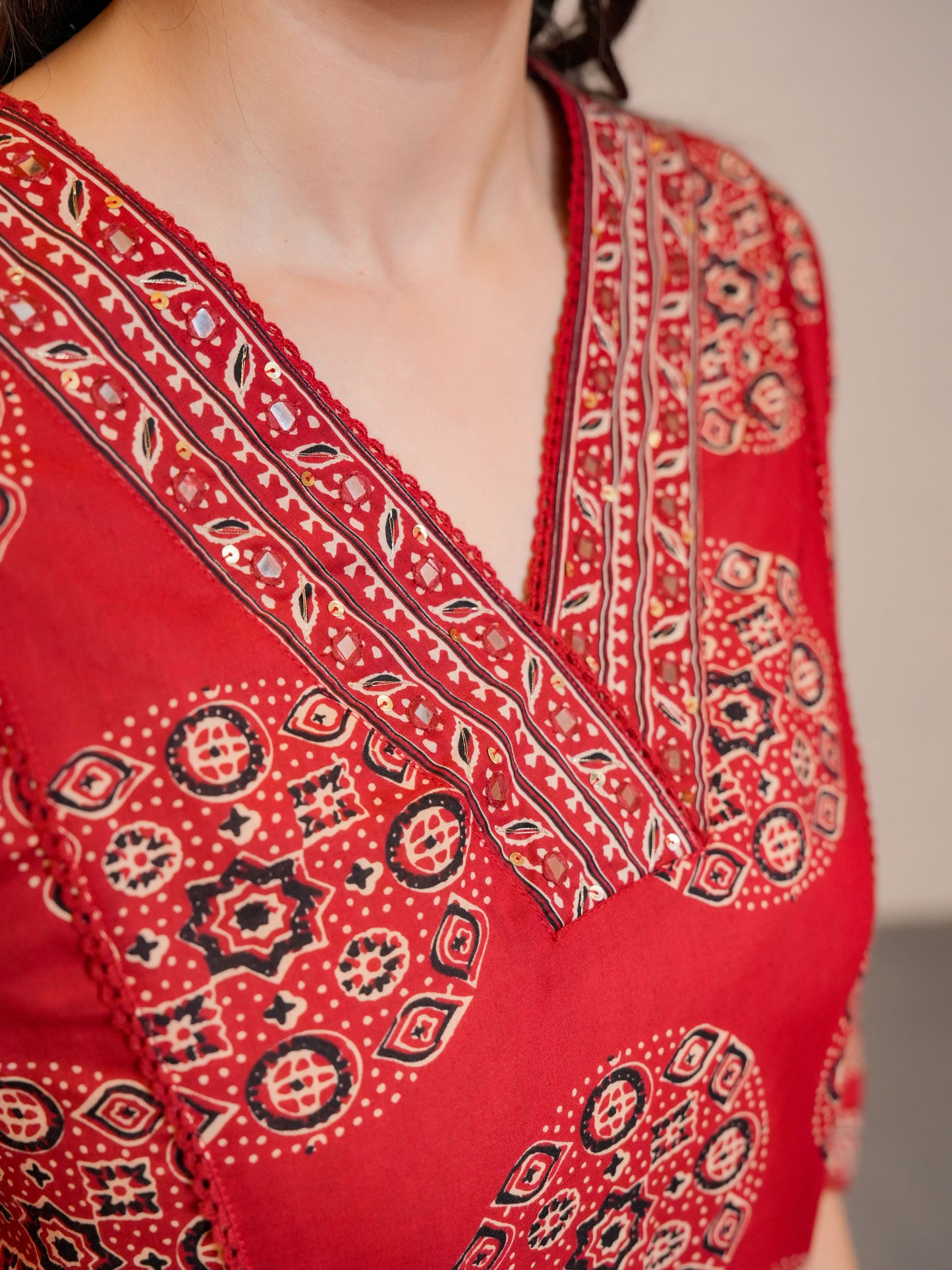 Embroidered Soft Cotton Geometric Straight Rust Kurta