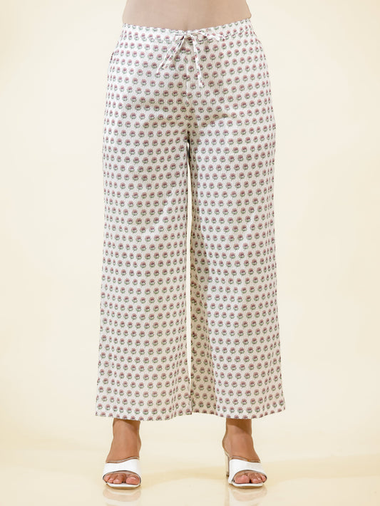 Soft Cotton Block White Palazzo