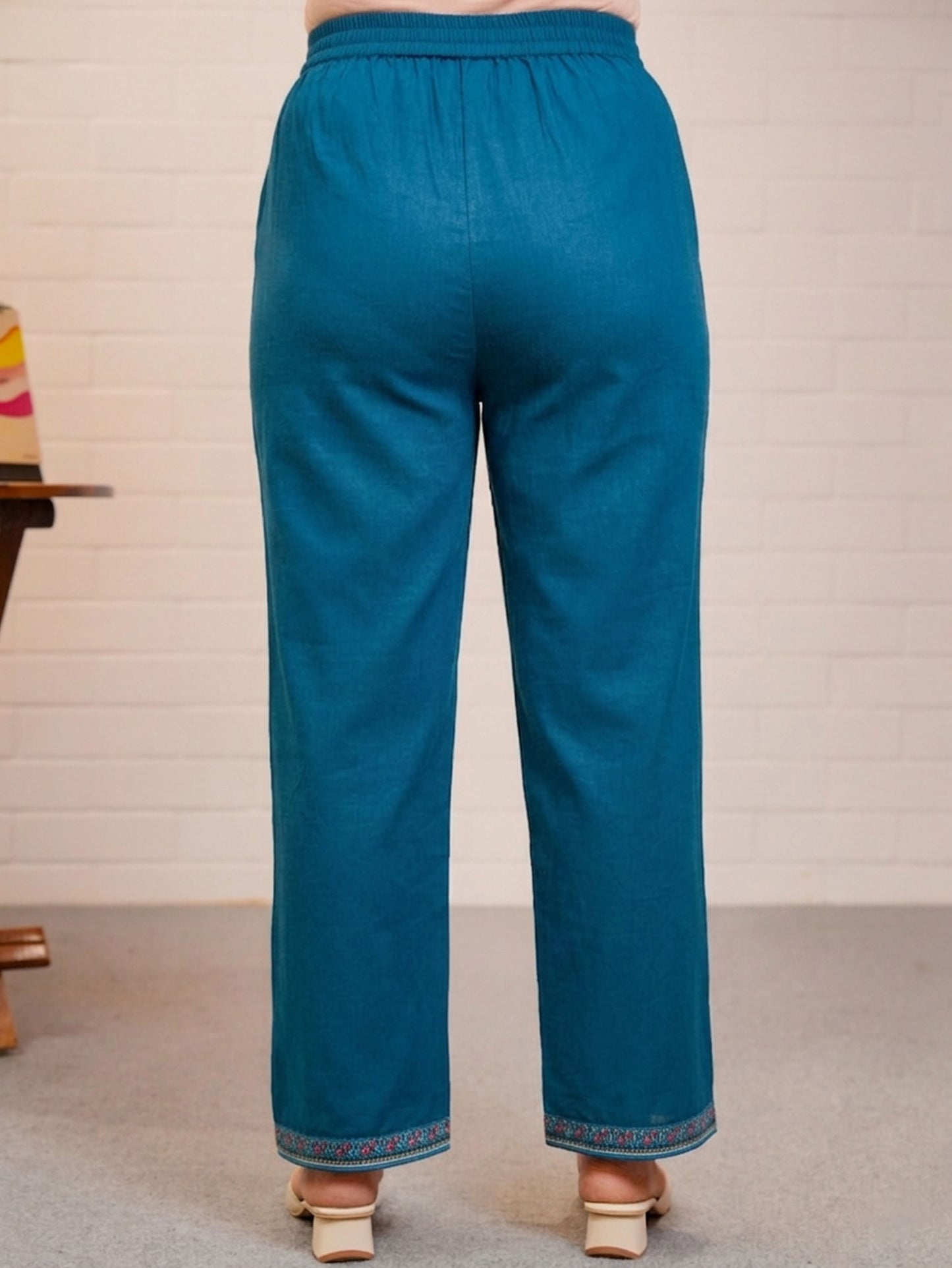 Soft Cotton Butta Blue Straight Trousers
