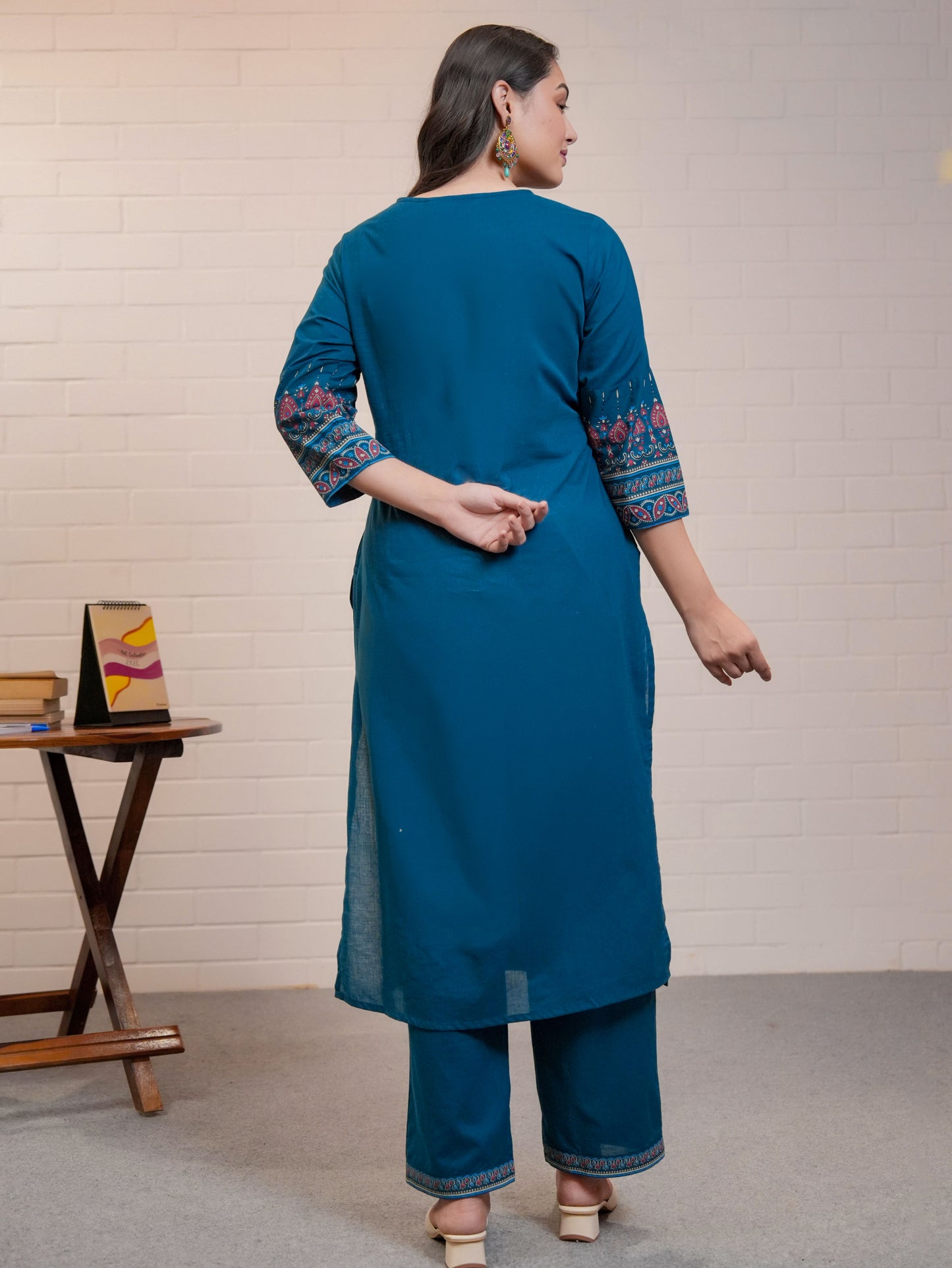 Embroidered Soft Cotton Butta A-line Blue Kurta