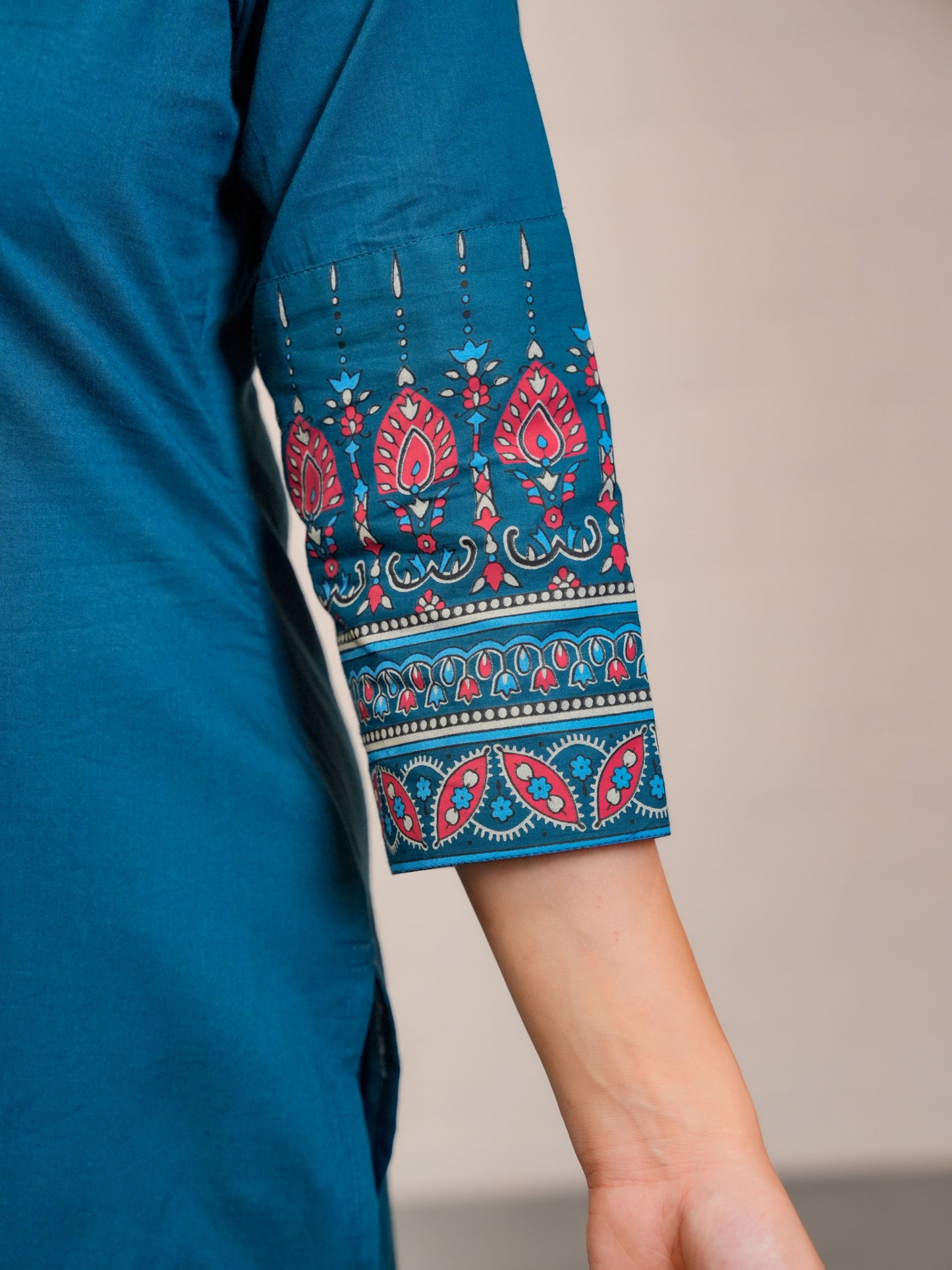 Embroidered Soft Cotton Butta A-line Blue Kurta