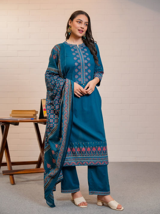 Cotton Voile Butta Blue Dupatta