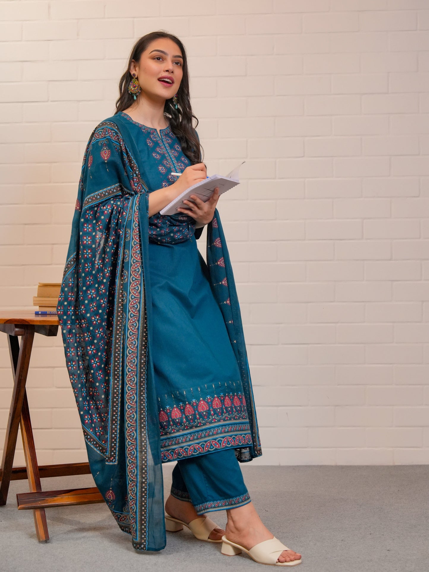 Cotton Voile Butta Blue Dupatta