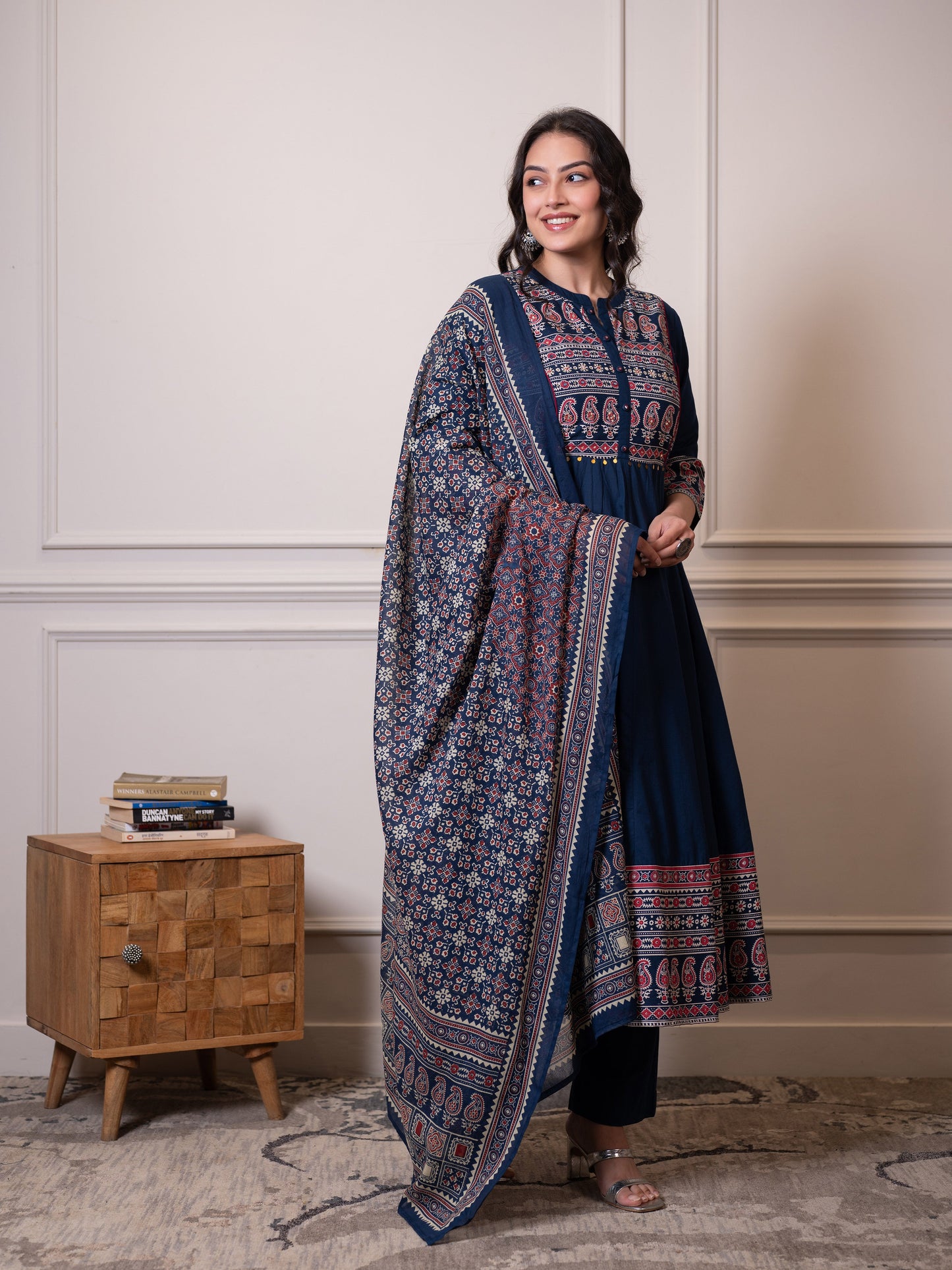 Cotton voile Ajrakh Blue Dupatta