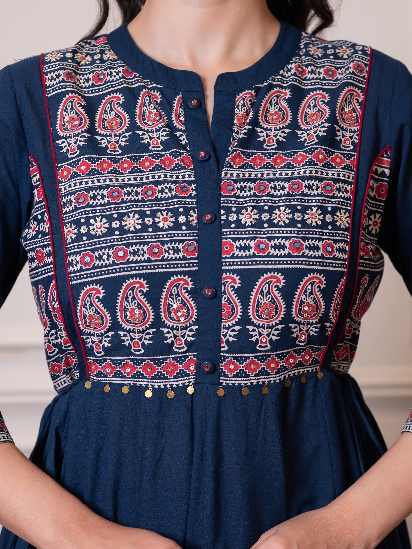 Embroidered Soft cotton Solid Anarkali Blue Kurta