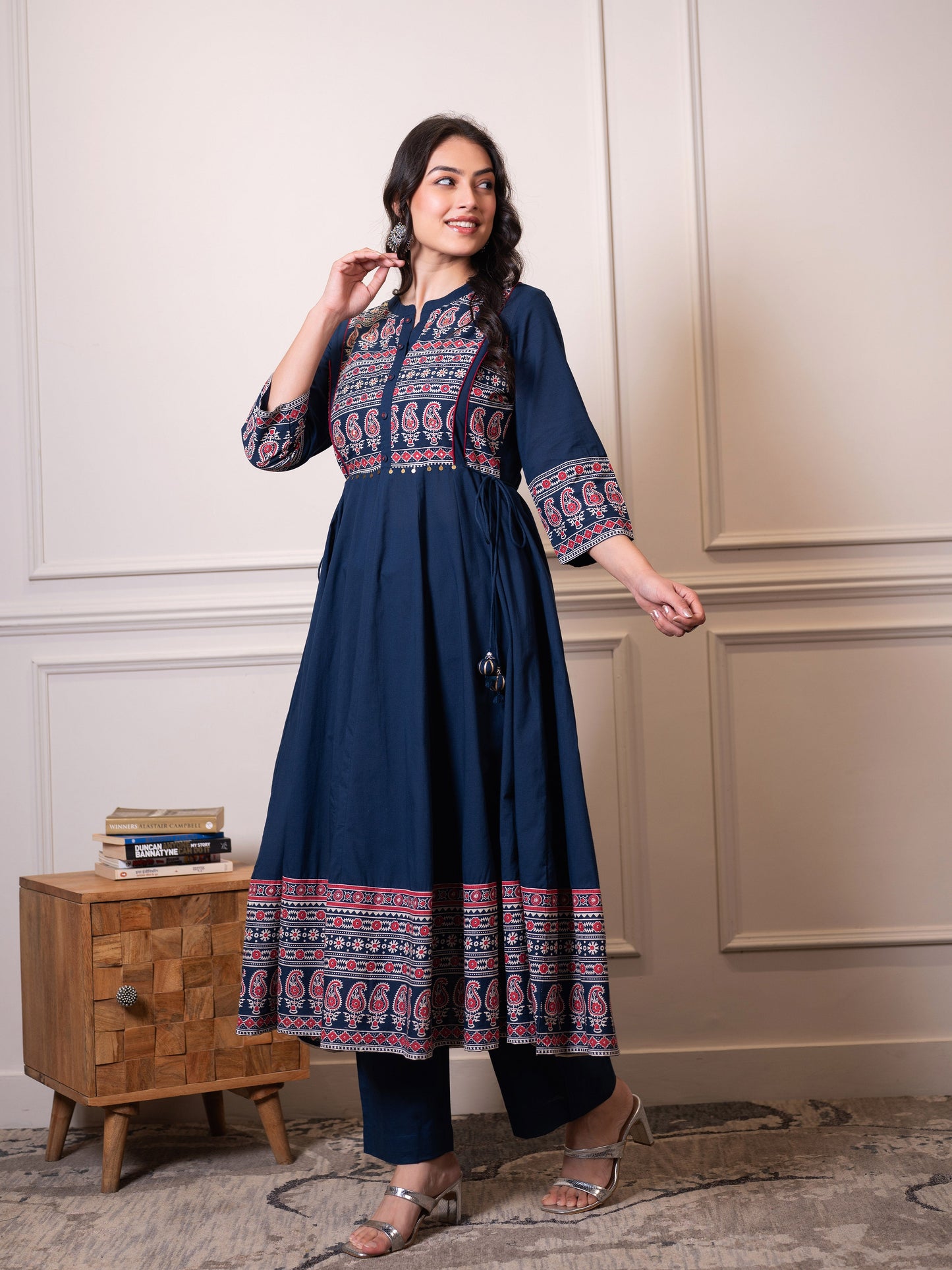 Embroidered Soft cotton Solid Anarkali Blue Kurta