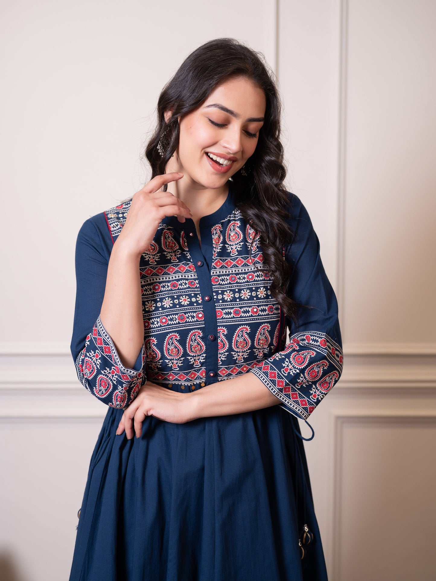 Embroidered Soft cotton Solid Anarkali Blue Kurta