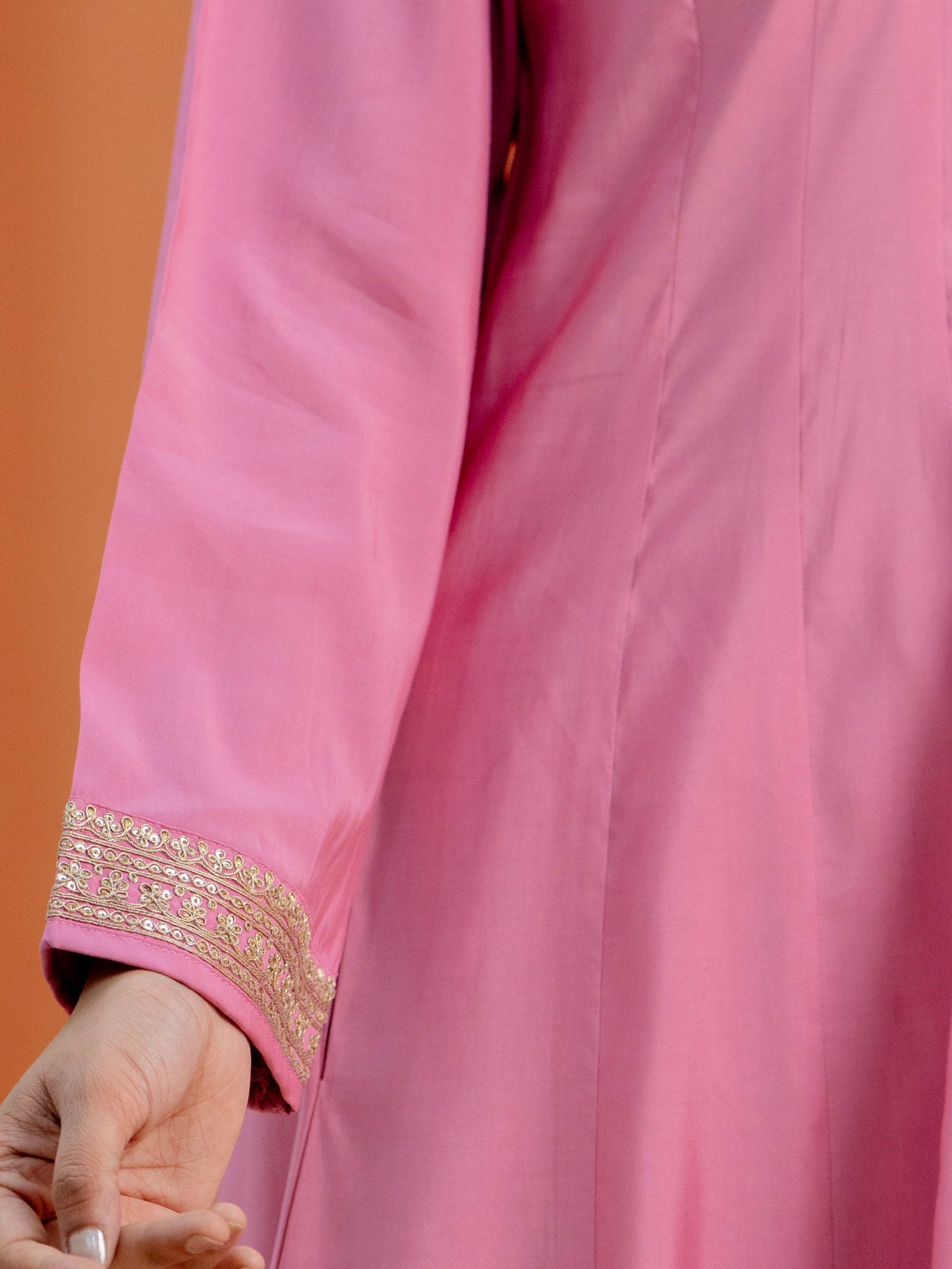 Embroidered Chanderi Solid Anarkali Pink Kurta