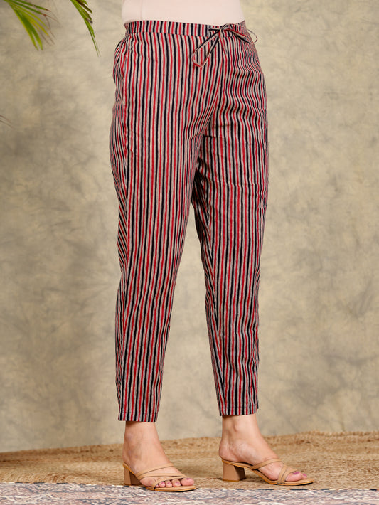Soft Cotton Striped Black Tapered Trousers