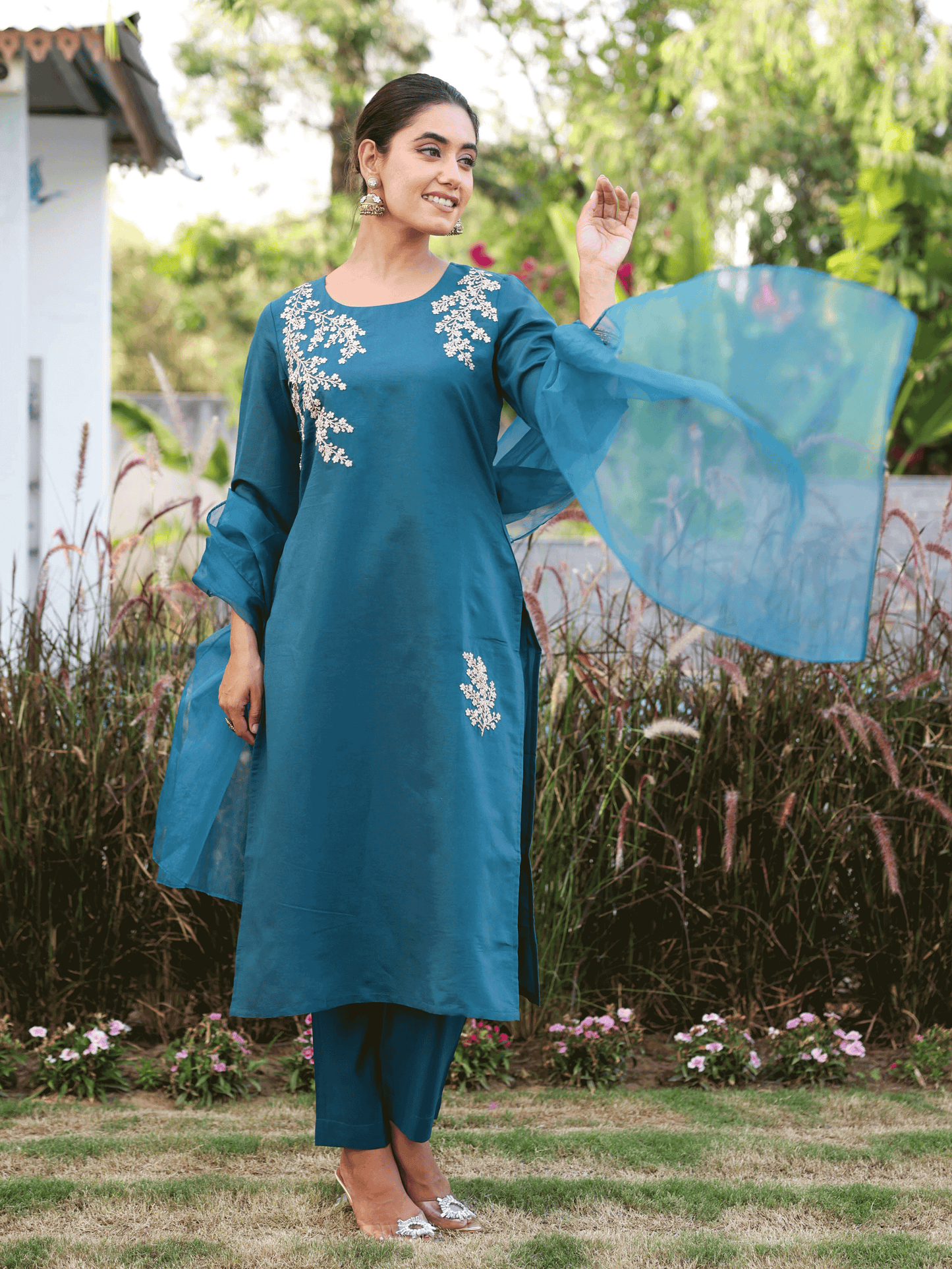 Organza Solid Teal Dupatta