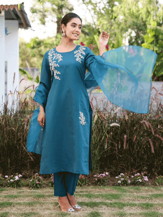 Organza Solid Teal Dupatta