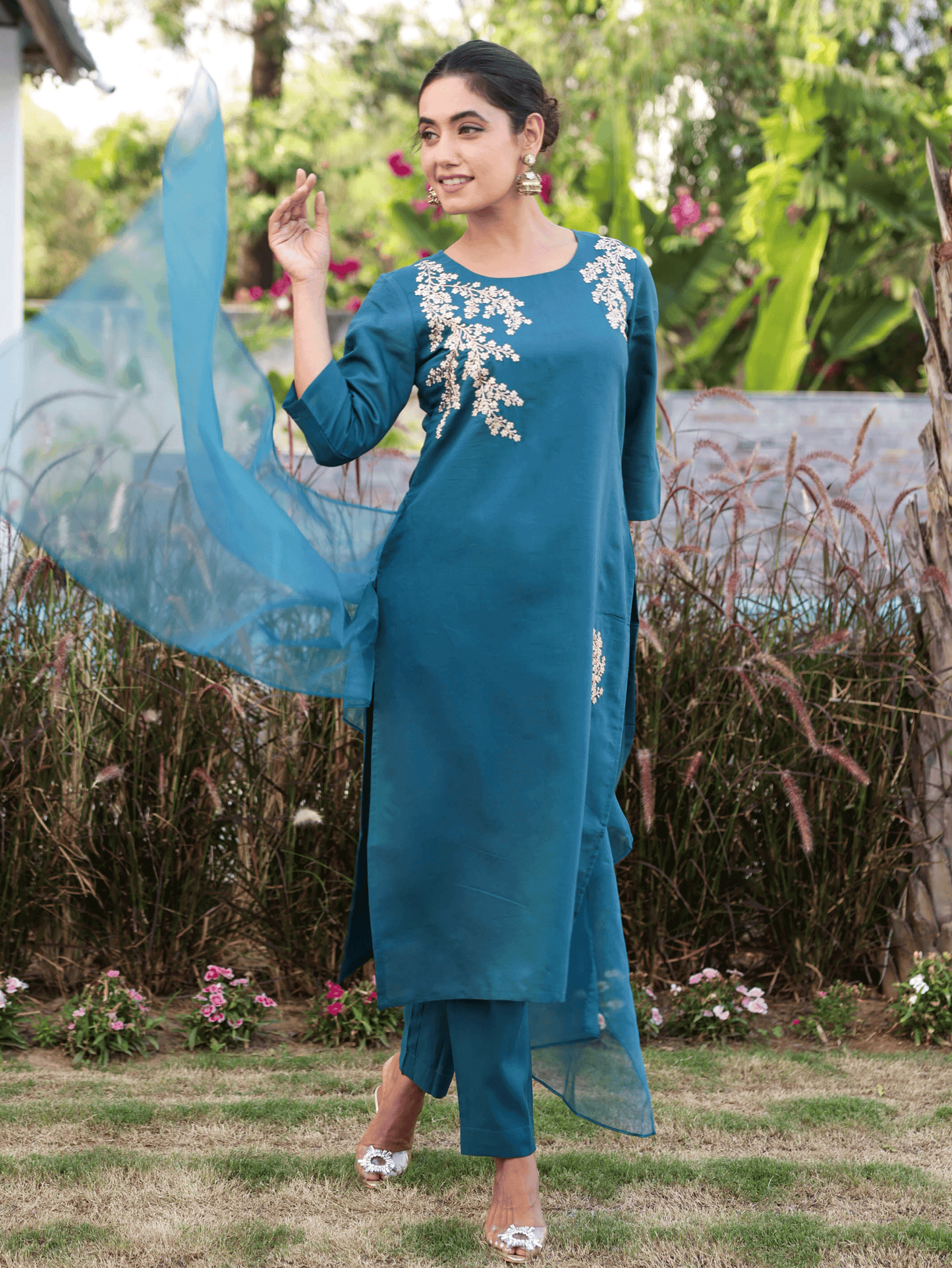 Organza Solid Teal Dupatta