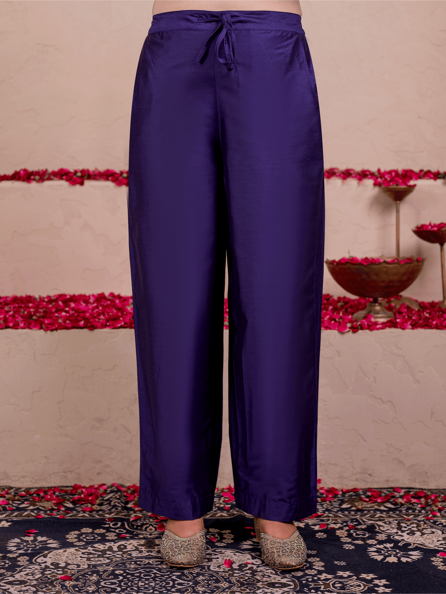 Chanderi Solid Purple Regular Trousers