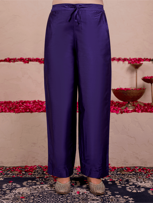 Chanderi Solid Purple Regular Trousers