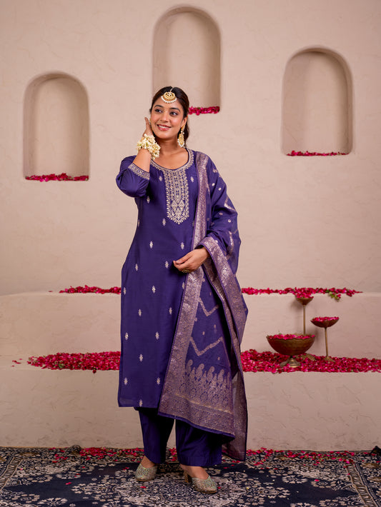Blended silk Solid Purple Dupatta