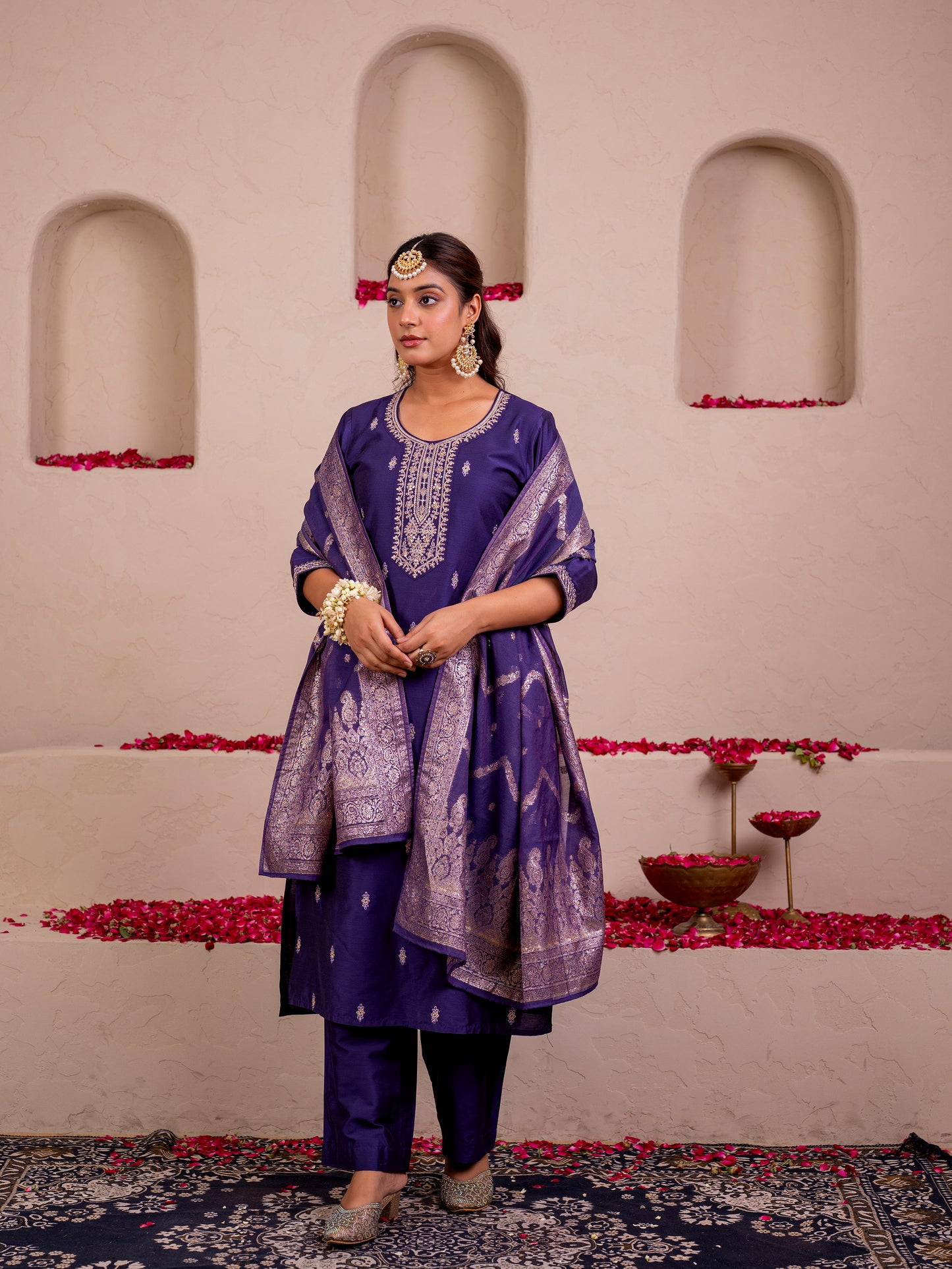 Blended silk Solid Purple Dupatta