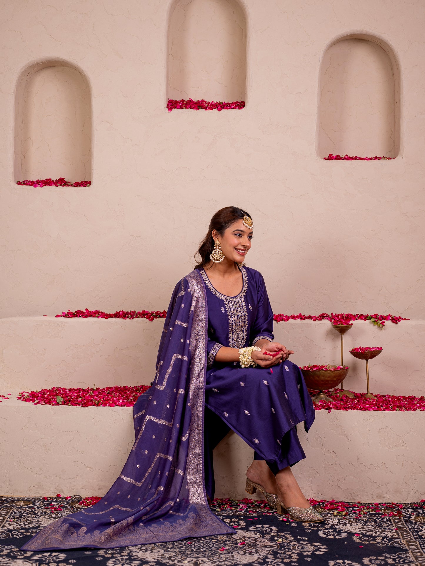 Blended silk Solid Purple Dupatta