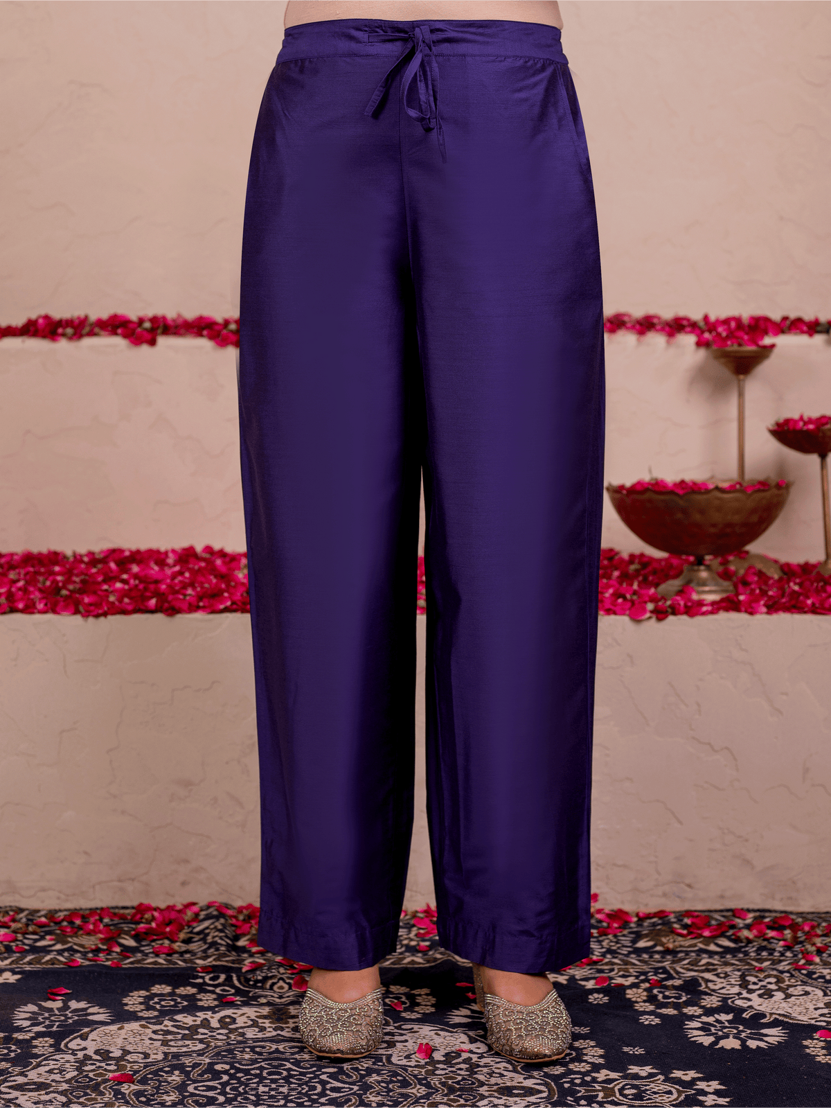 Embroidered Chanderi Solid Straight Purple Kurta
