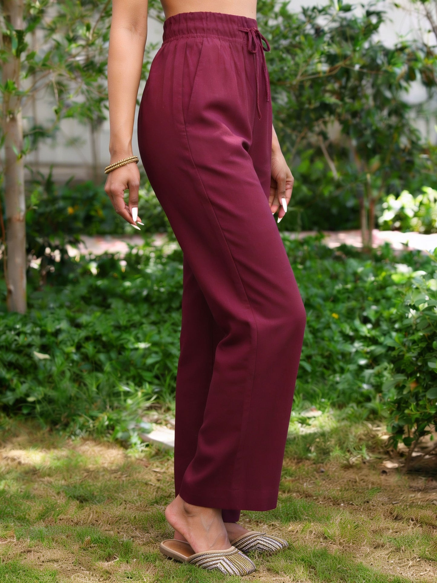 Viscose Solid Anarkali Wine Kurta