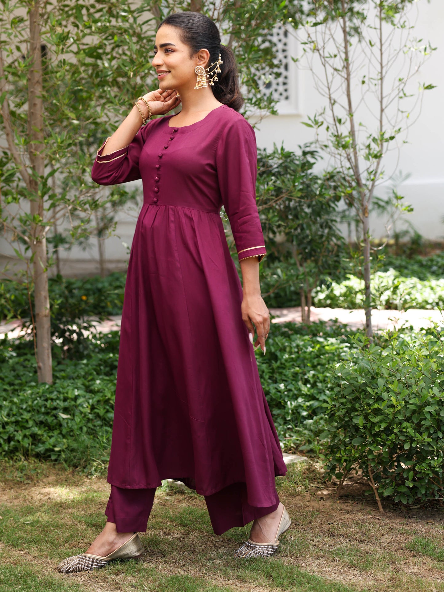Viscose Solid Anarkali Wine Kurta