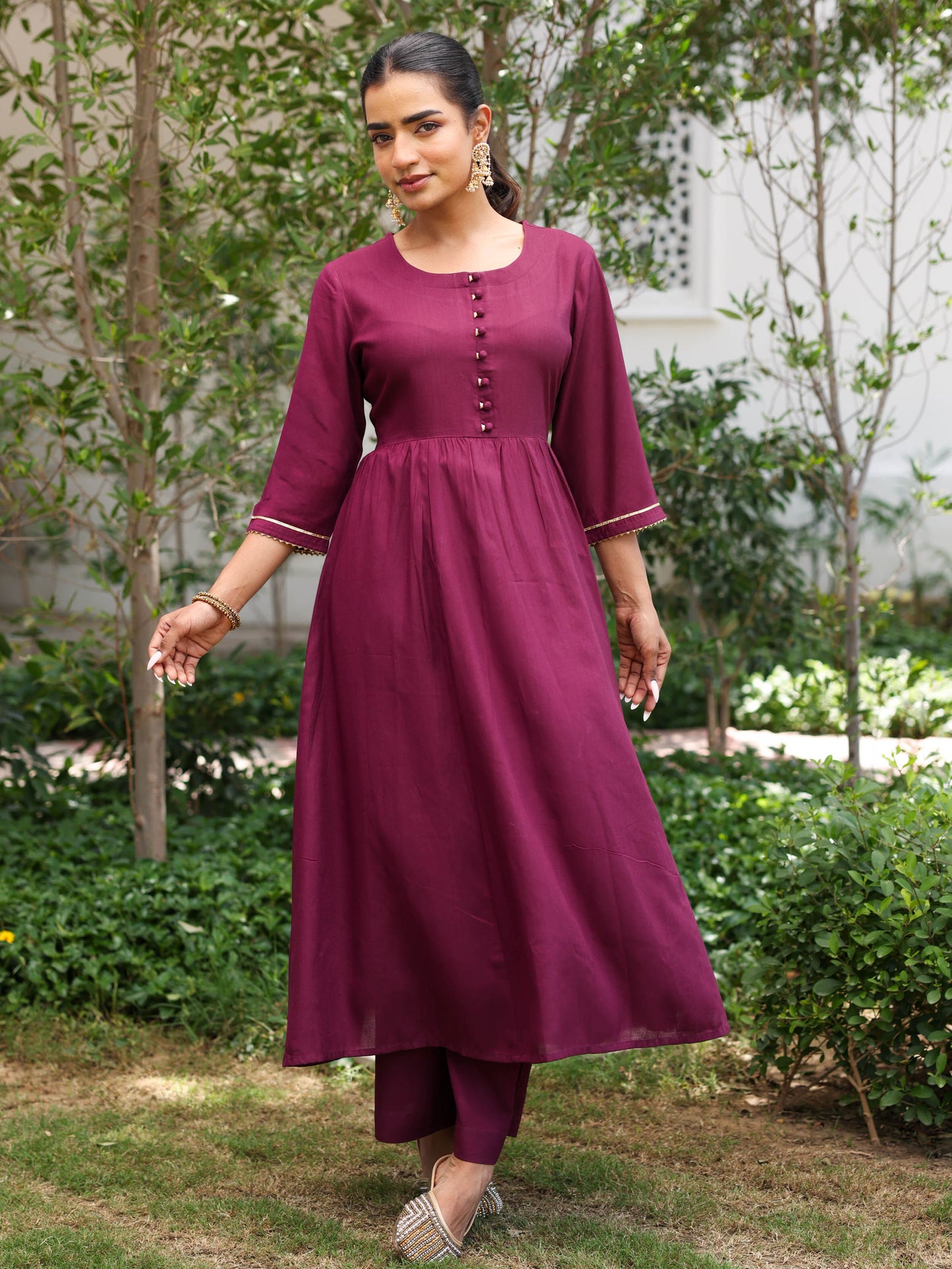 Viscose Solid Anarkali Wine Kurta