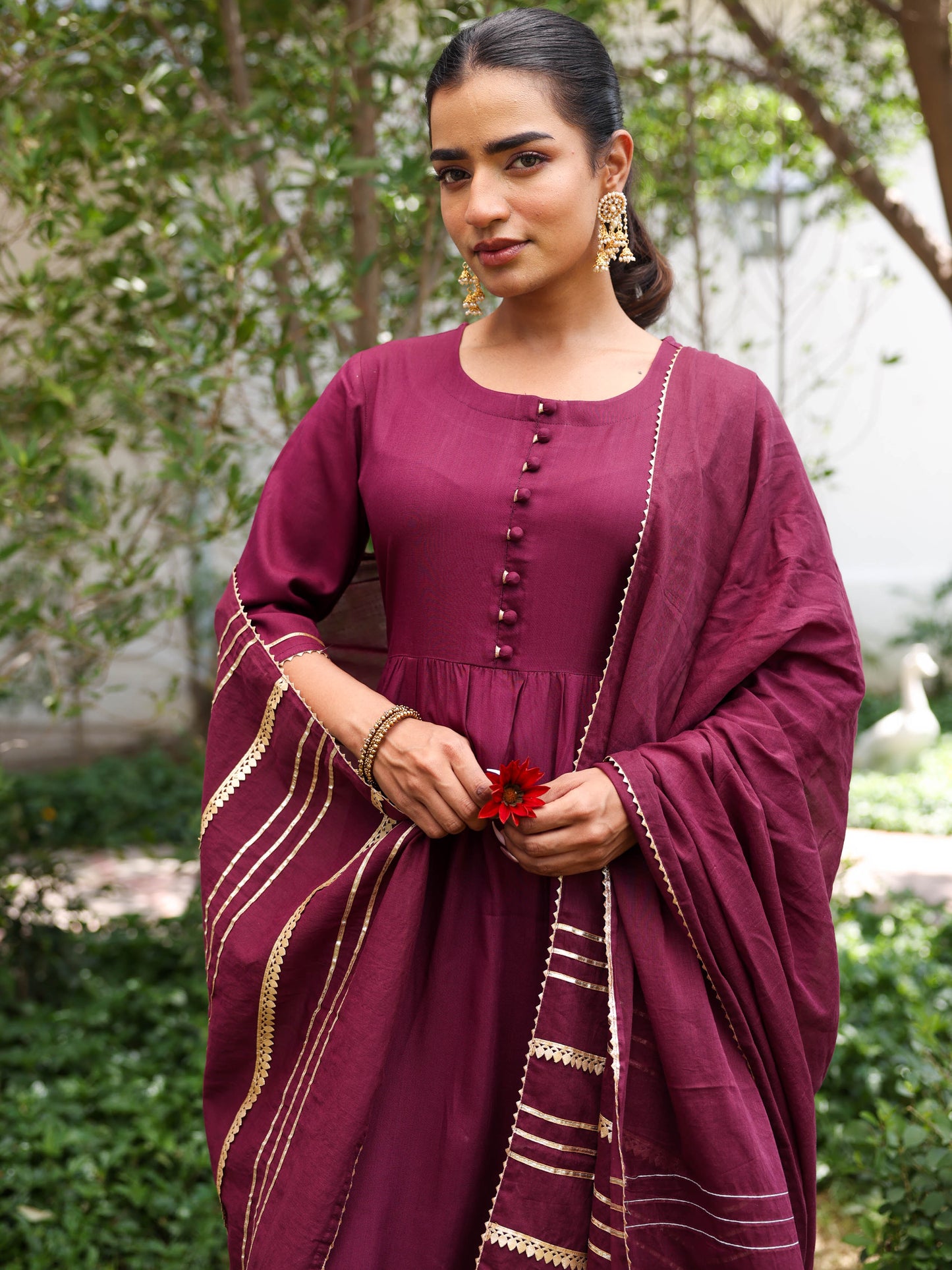 Viscose Solid Anarkali Wine Kurta