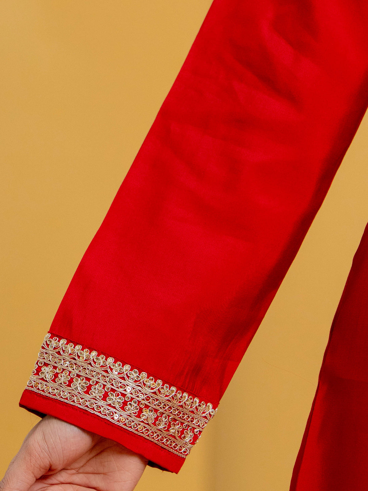 Embroidered Chanderi Solid Anarkali Red Kurta