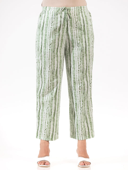 Soft Cotton Tie-Dye Green Straight Trousers