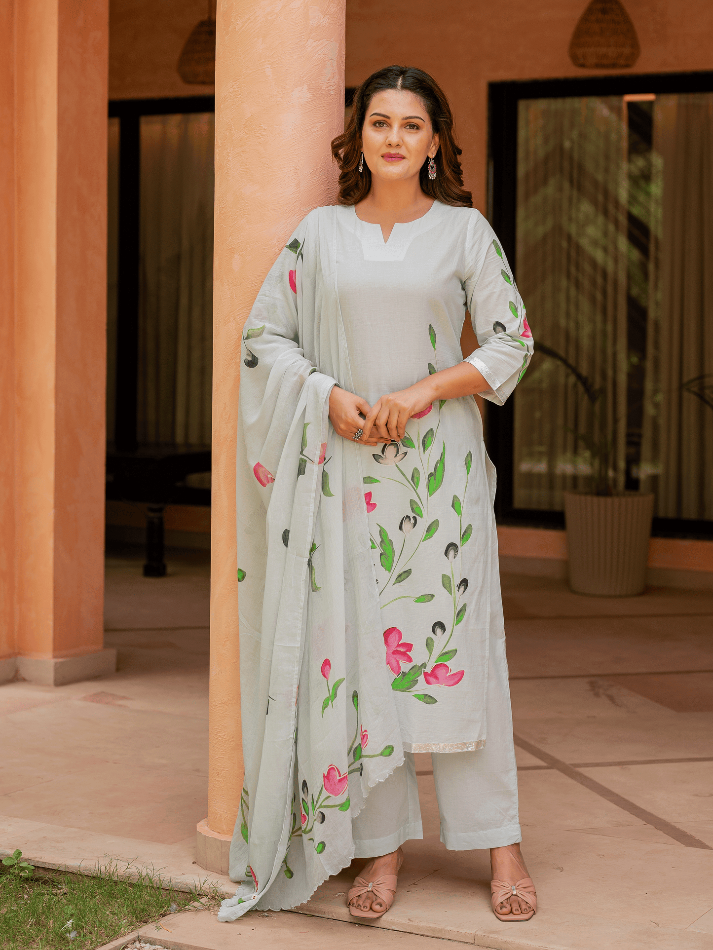 Soft cotton Placement Print Straight Blue Kurta