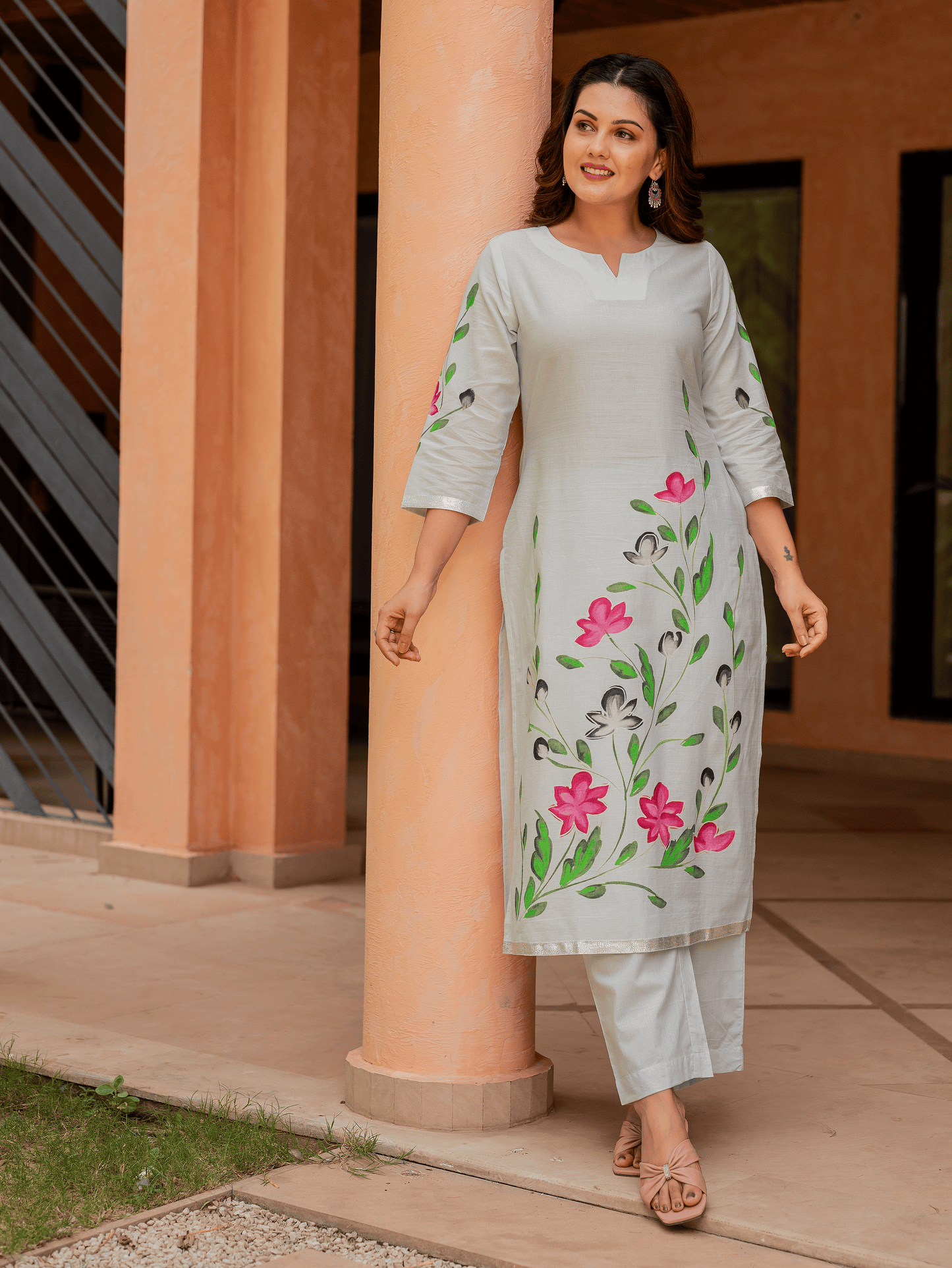 Soft cotton Placement Print Straight Blue Kurta