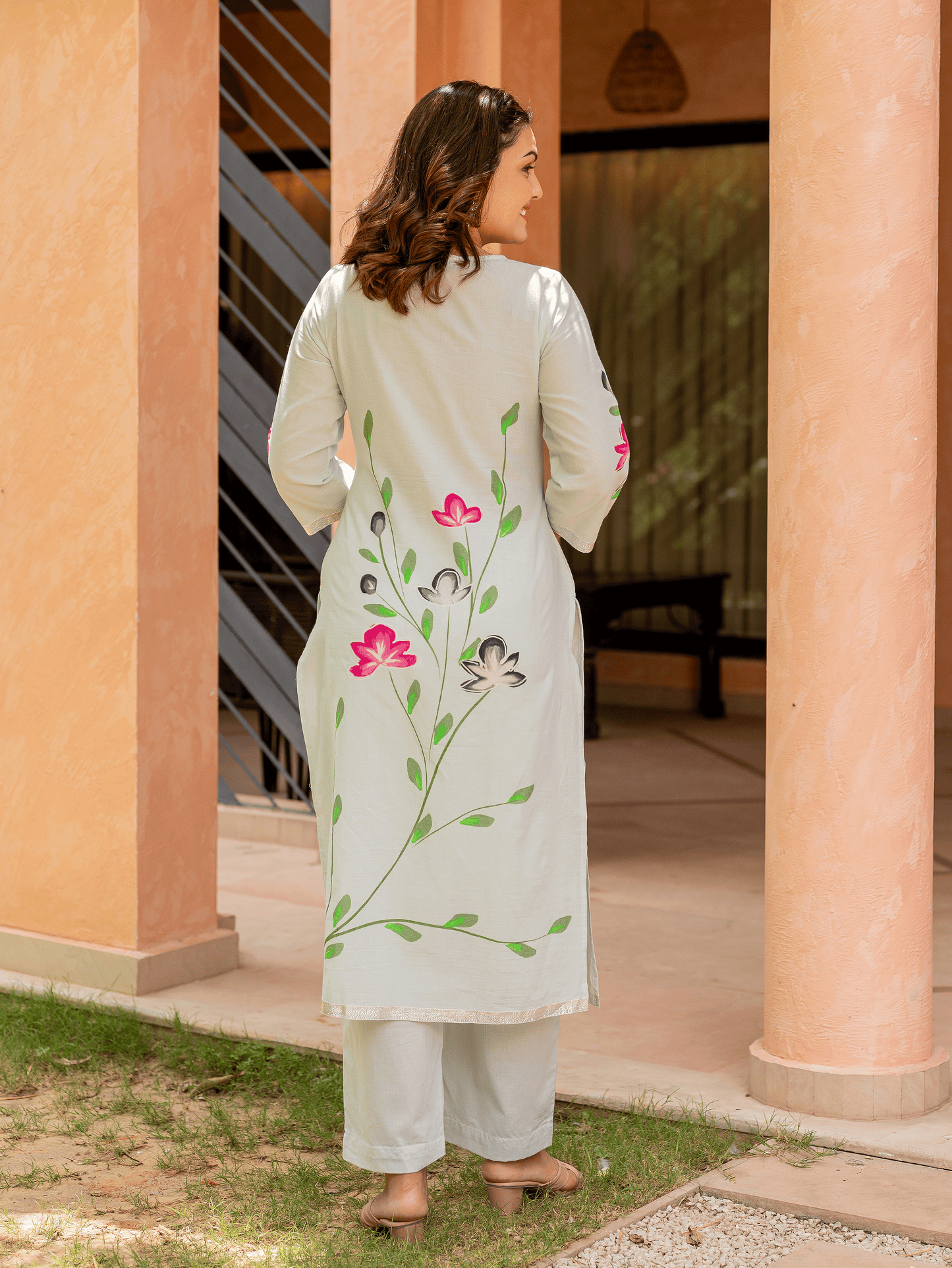 Soft cotton Placement Print Straight Blue Kurta