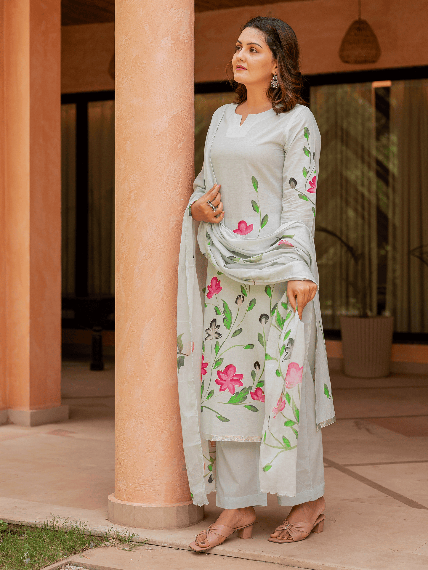 Soft cotton Placement Print Straight Blue Kurta