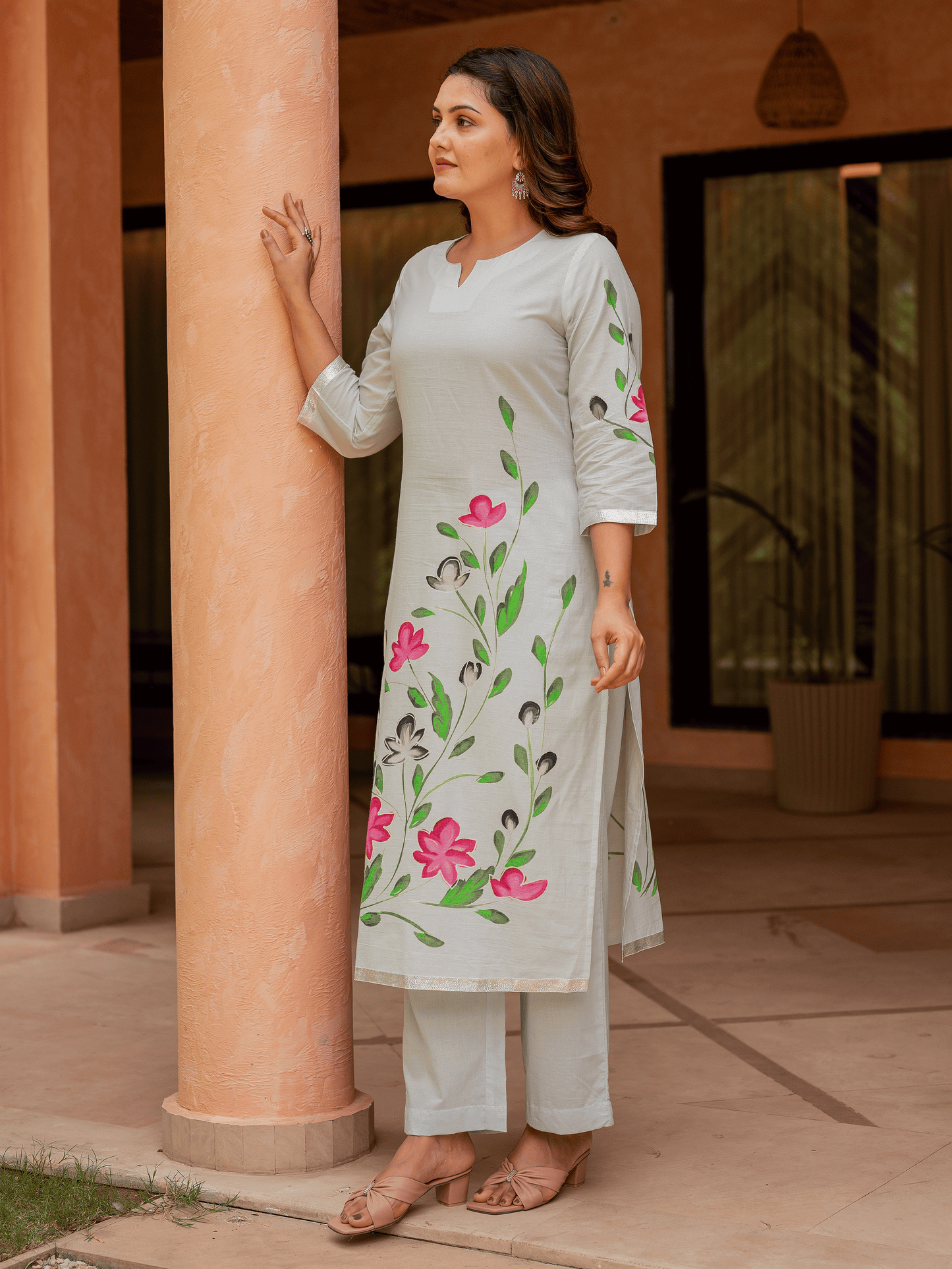 Soft cotton Placement Print Straight Blue Kurta