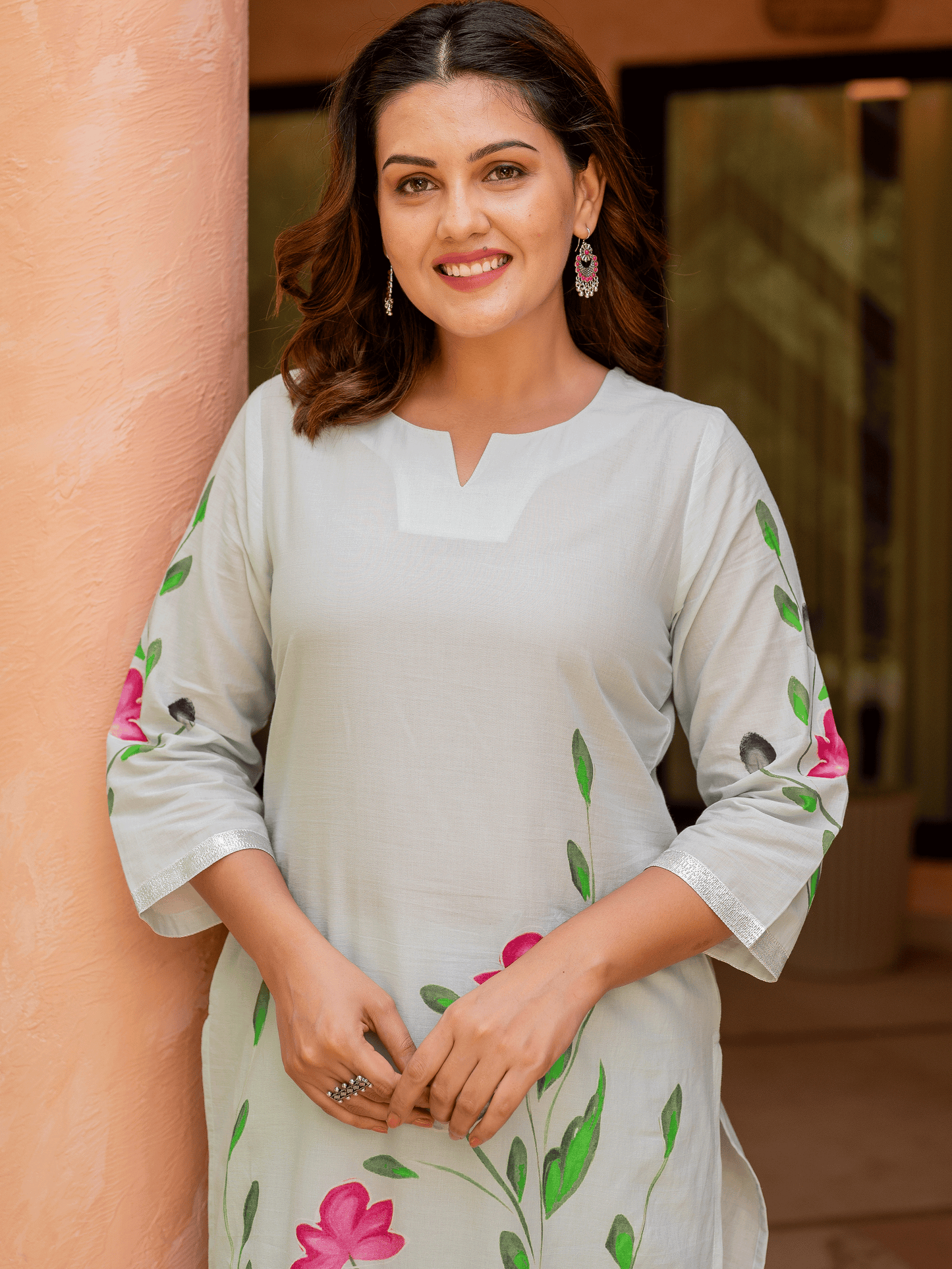 Soft cotton Placement Print Straight Blue Kurta