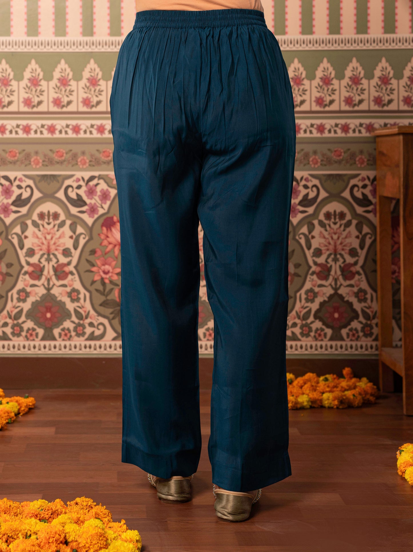 Embroidered Chanderi Solid Straight Blue Kurta