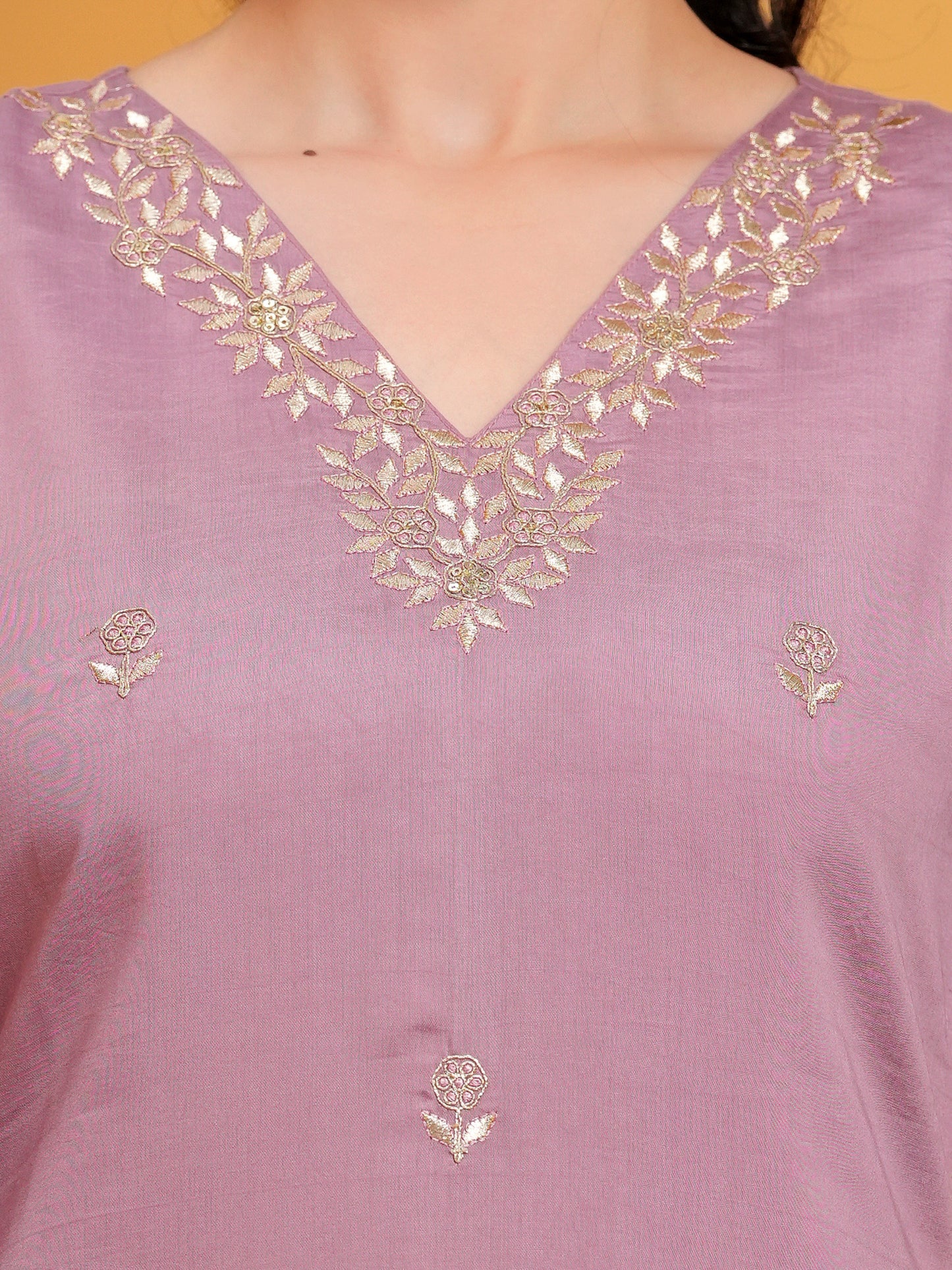 Embroidered Chanderi Solid Straight Dusty Pink Kurta