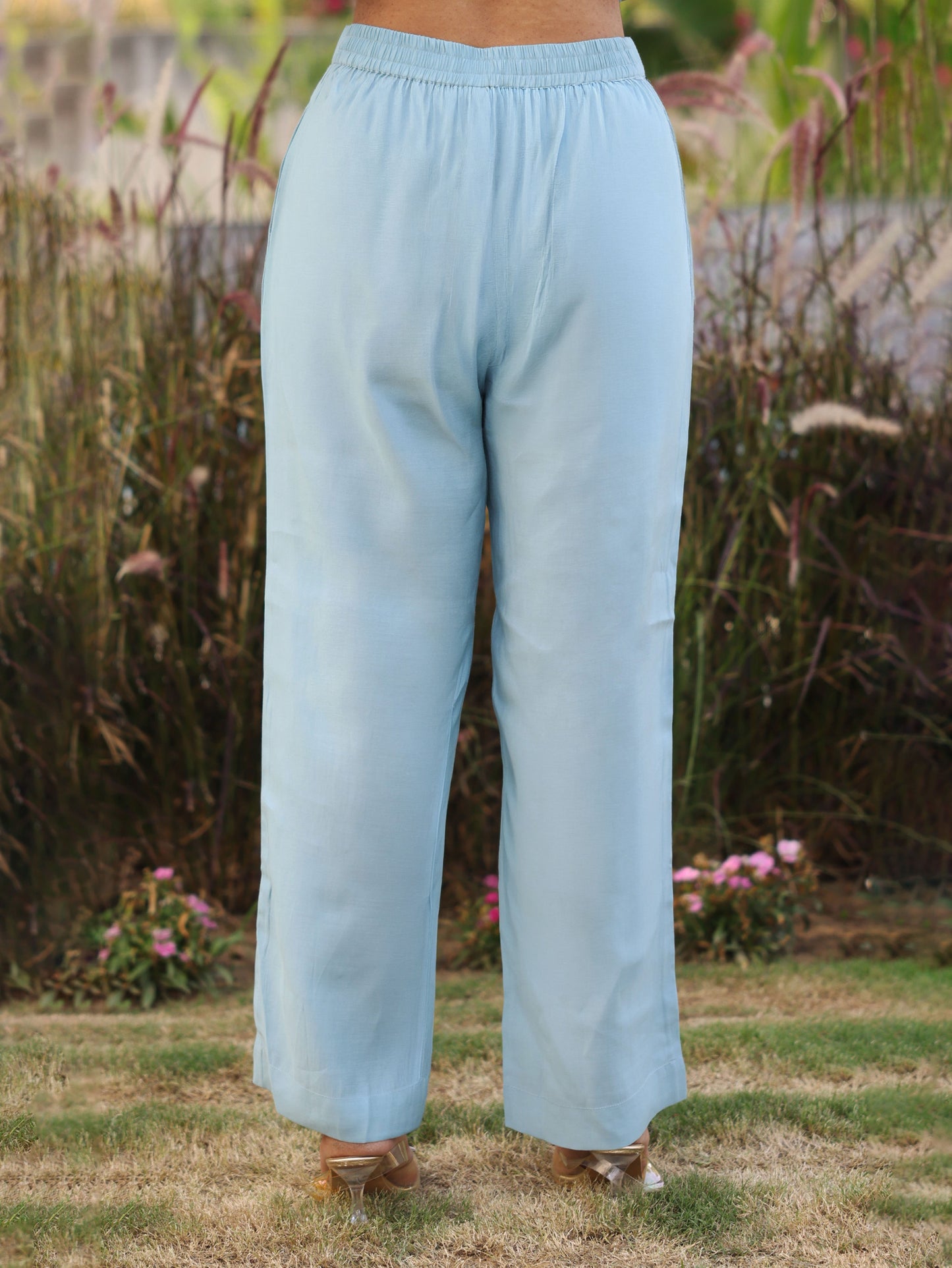 Embroidered Chanderi Solid Straight Blue Kurta